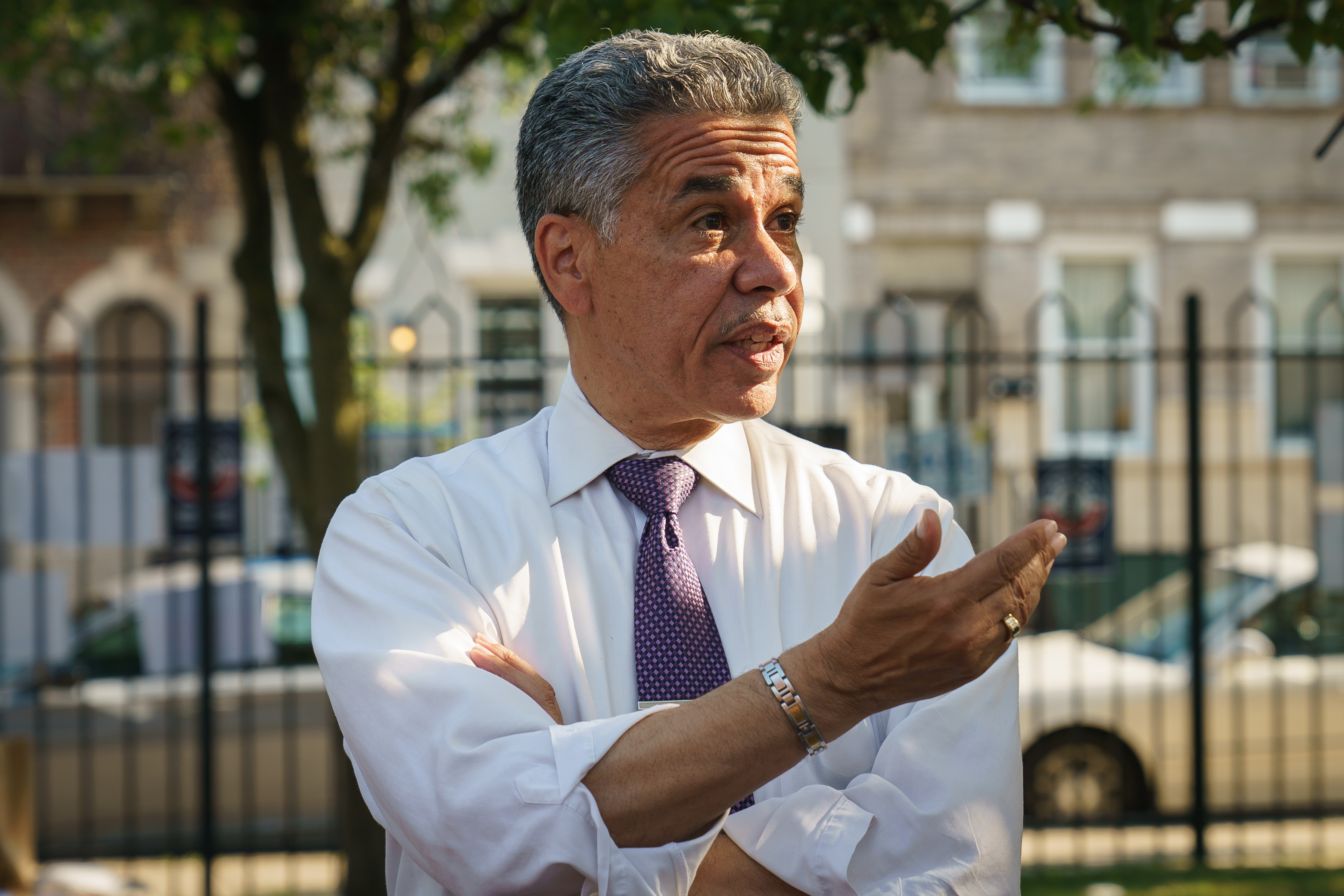Vega visits the East Passyunk Community Center on on Tuesday.