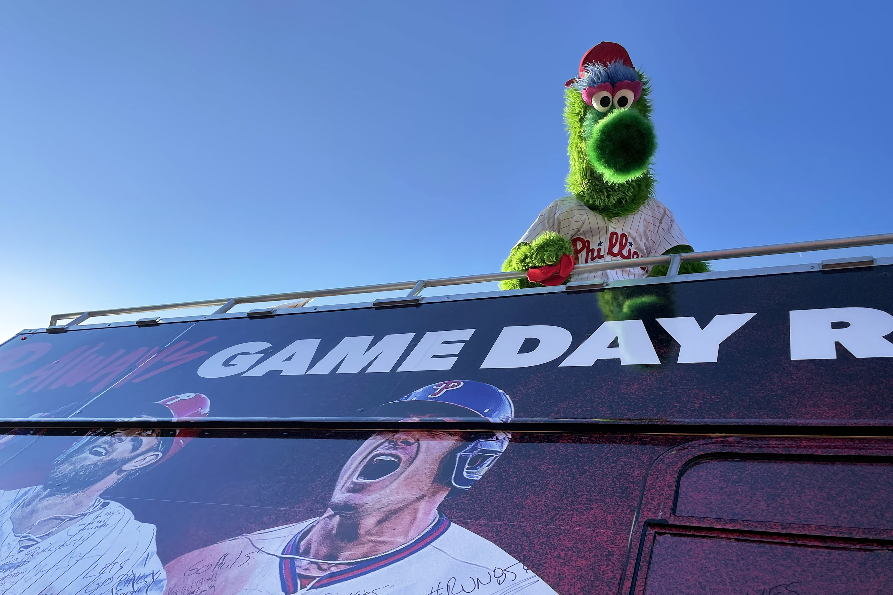 Pictures of the Phanatic rallying South Jersey elementary school students