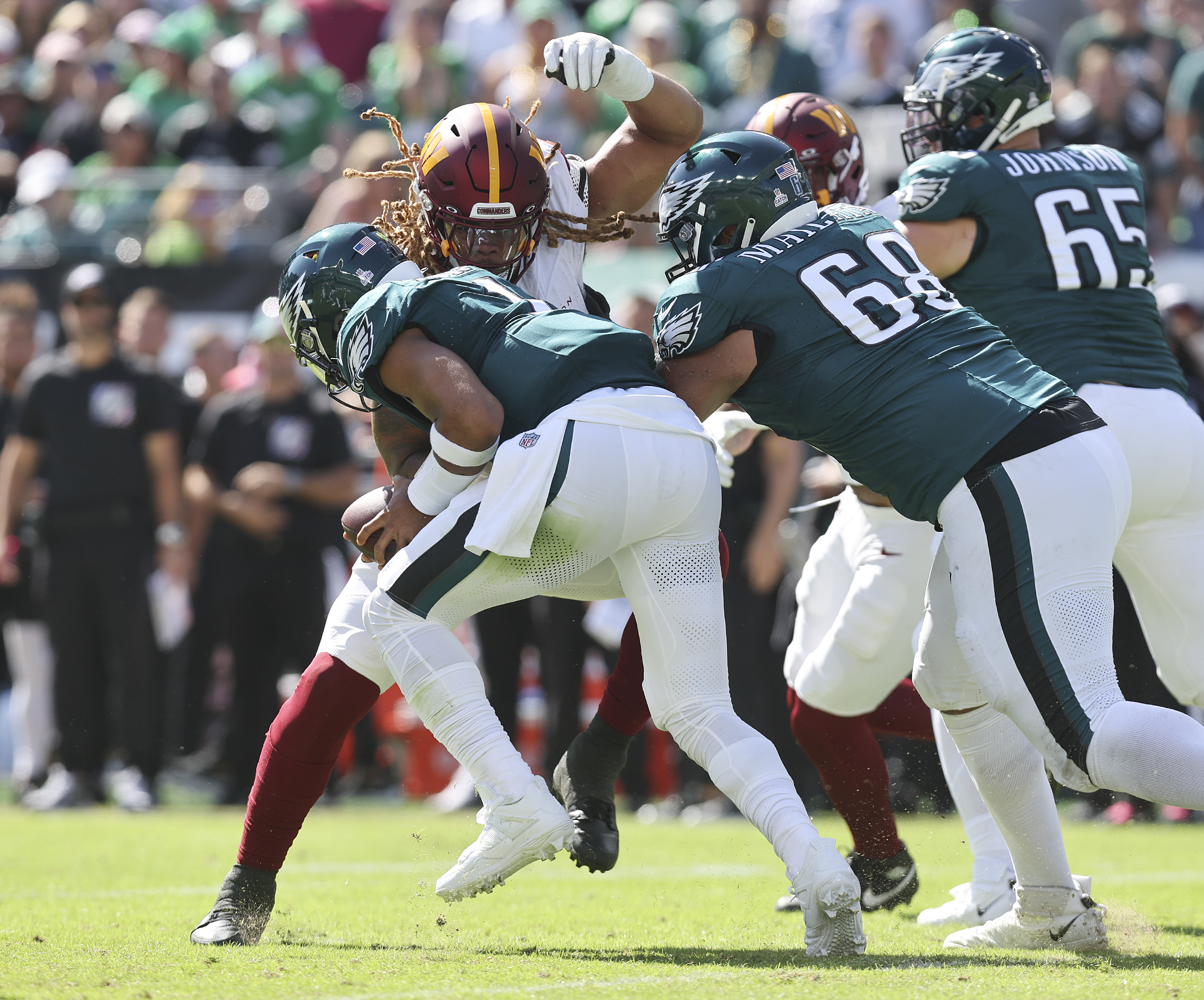 Philadelphia Eagles wide receiver A.J. Brown (11) runs during an NFL  football game against the Washington Commanders, Sunday, Sept. 25, 2022 in  Landover, Md. (AP Photo/Daniel Kucin Jr Stock Photo - Alamy