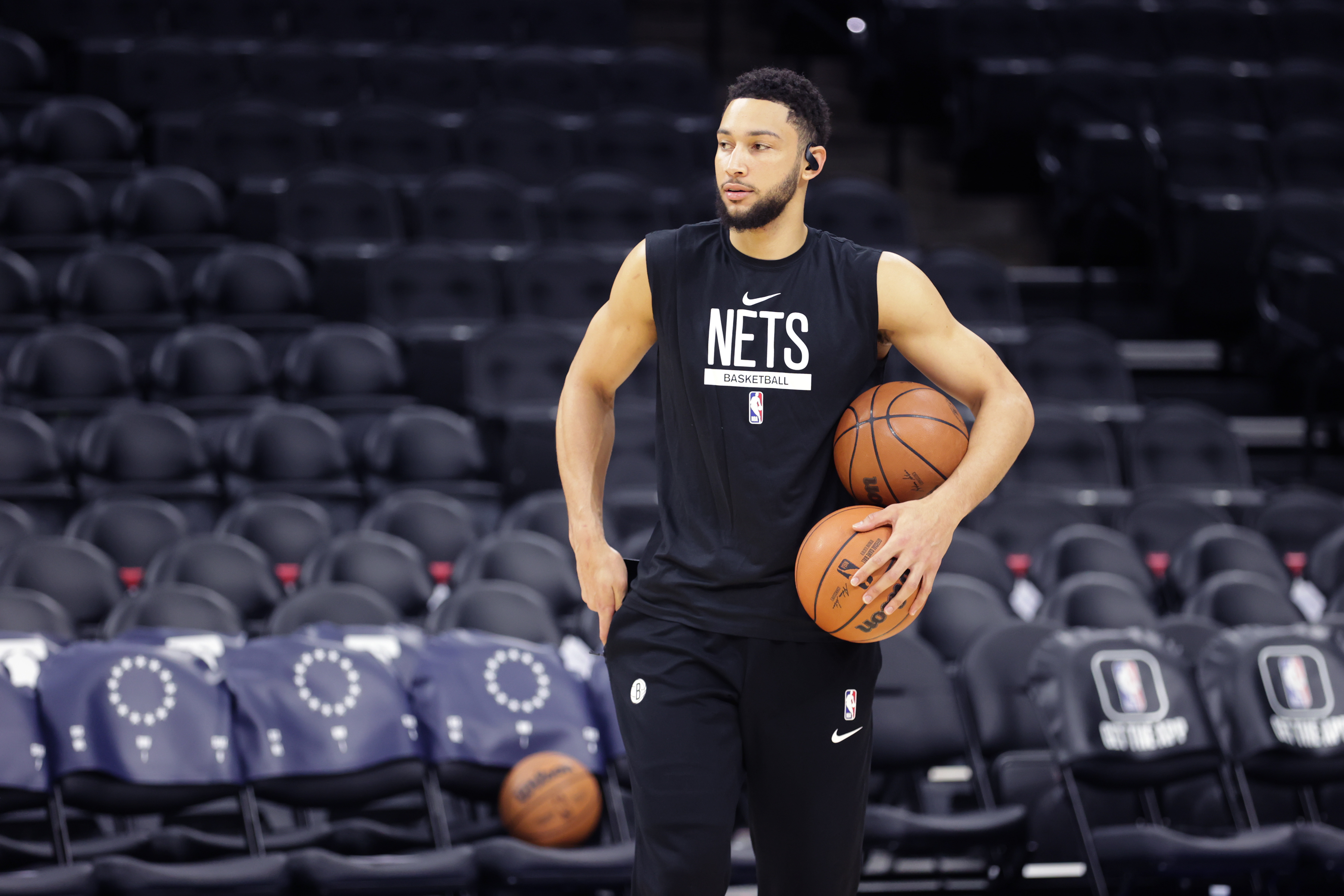 Ben Simmons sitting courtside for the Nets' Summer League opener