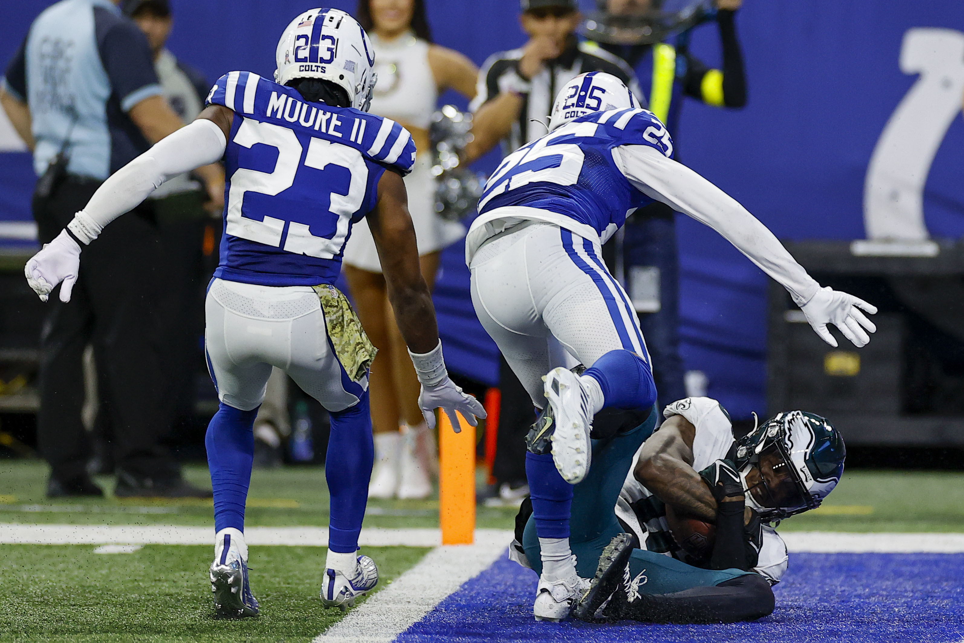 Indianapolis Colts cornerback Kenny Moore II (23) celebrates a big  defensive play with Indianap …