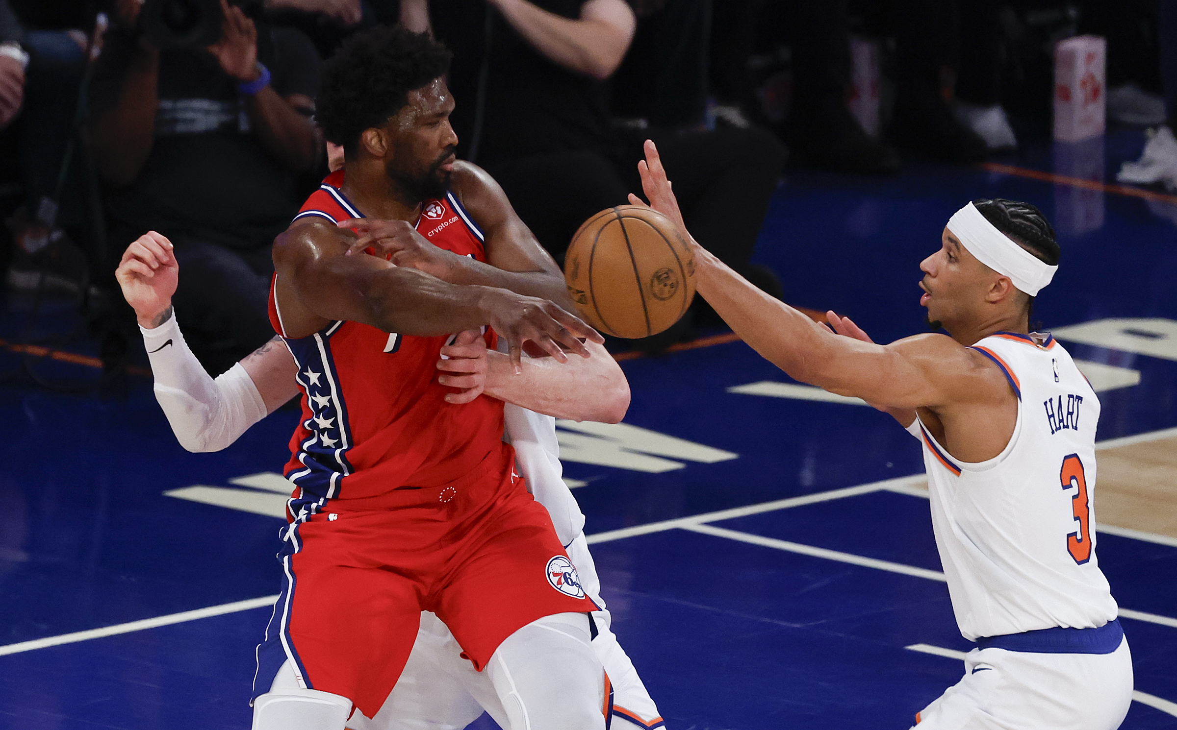 The Sixers left Josh Hart open from three-point range. The former