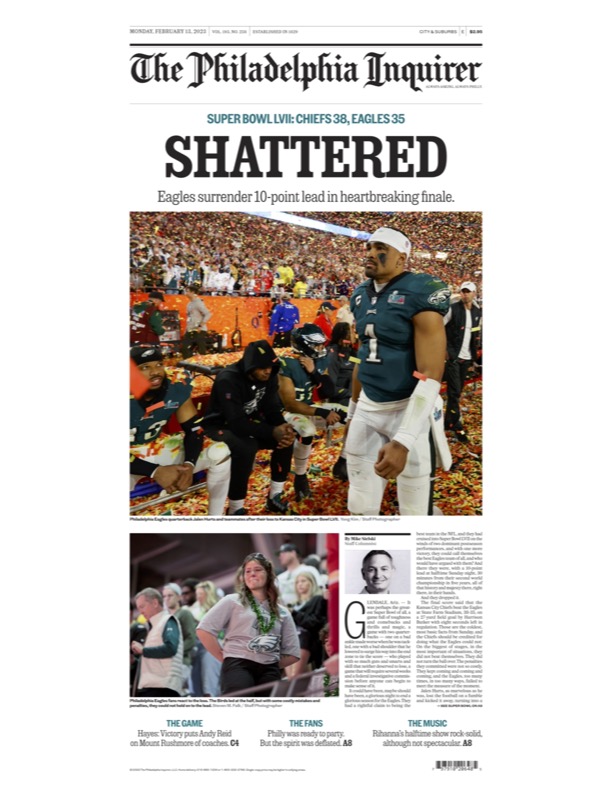 Super Bowl LVII: Front pages of Kansas City Star, Philadelphia
