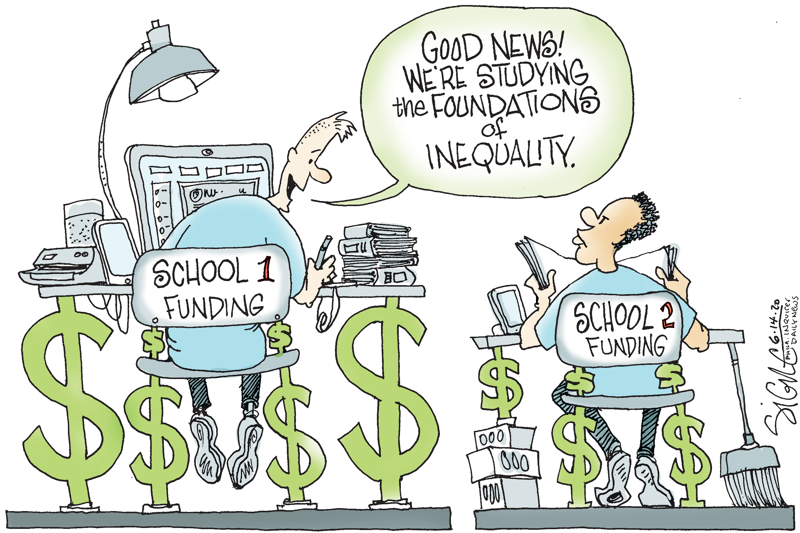 Political Cartoon: Studying equality in school funding