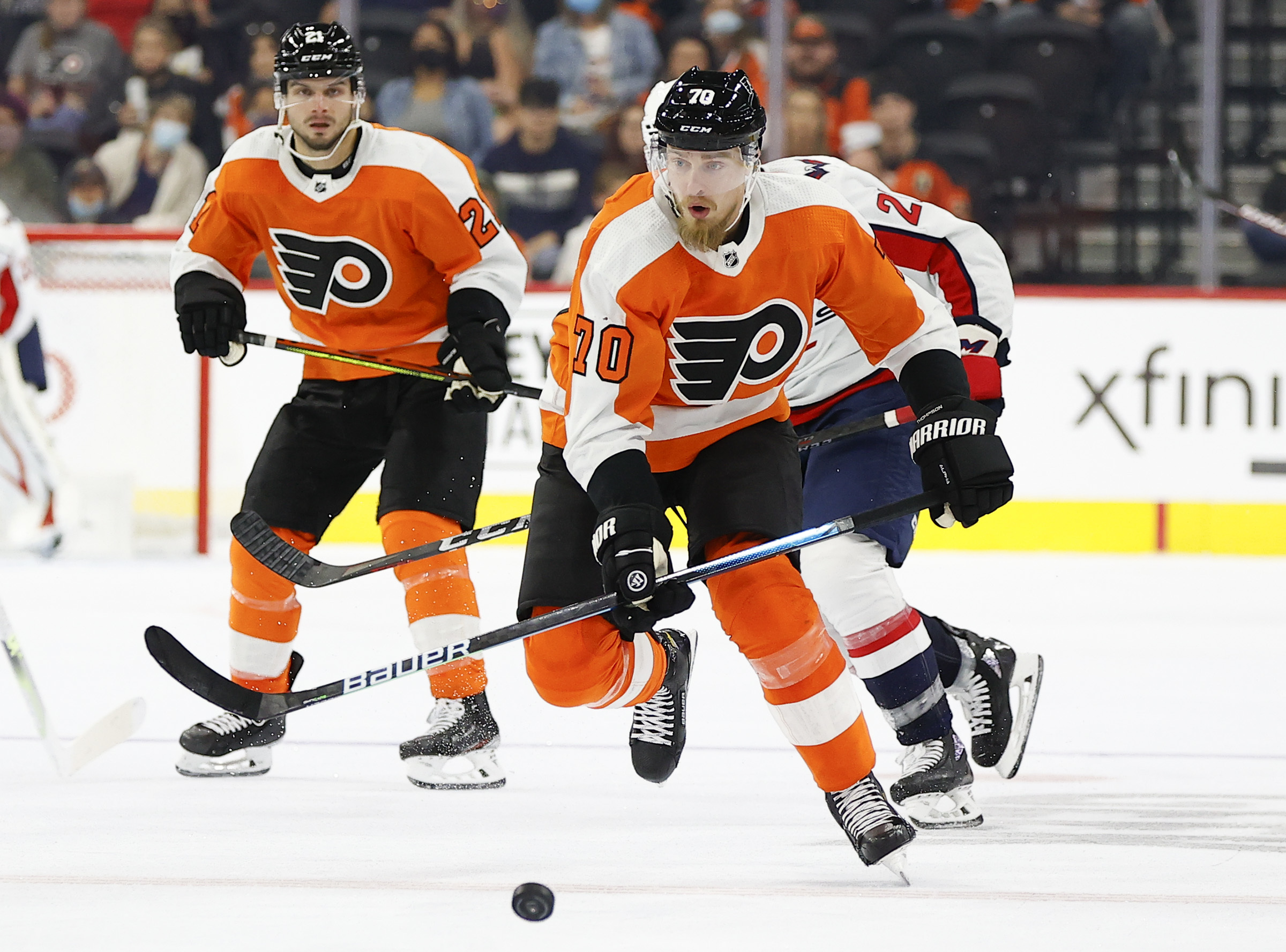 Rasmus Ristolainen of the Philadelphia Flyers sports a black eye