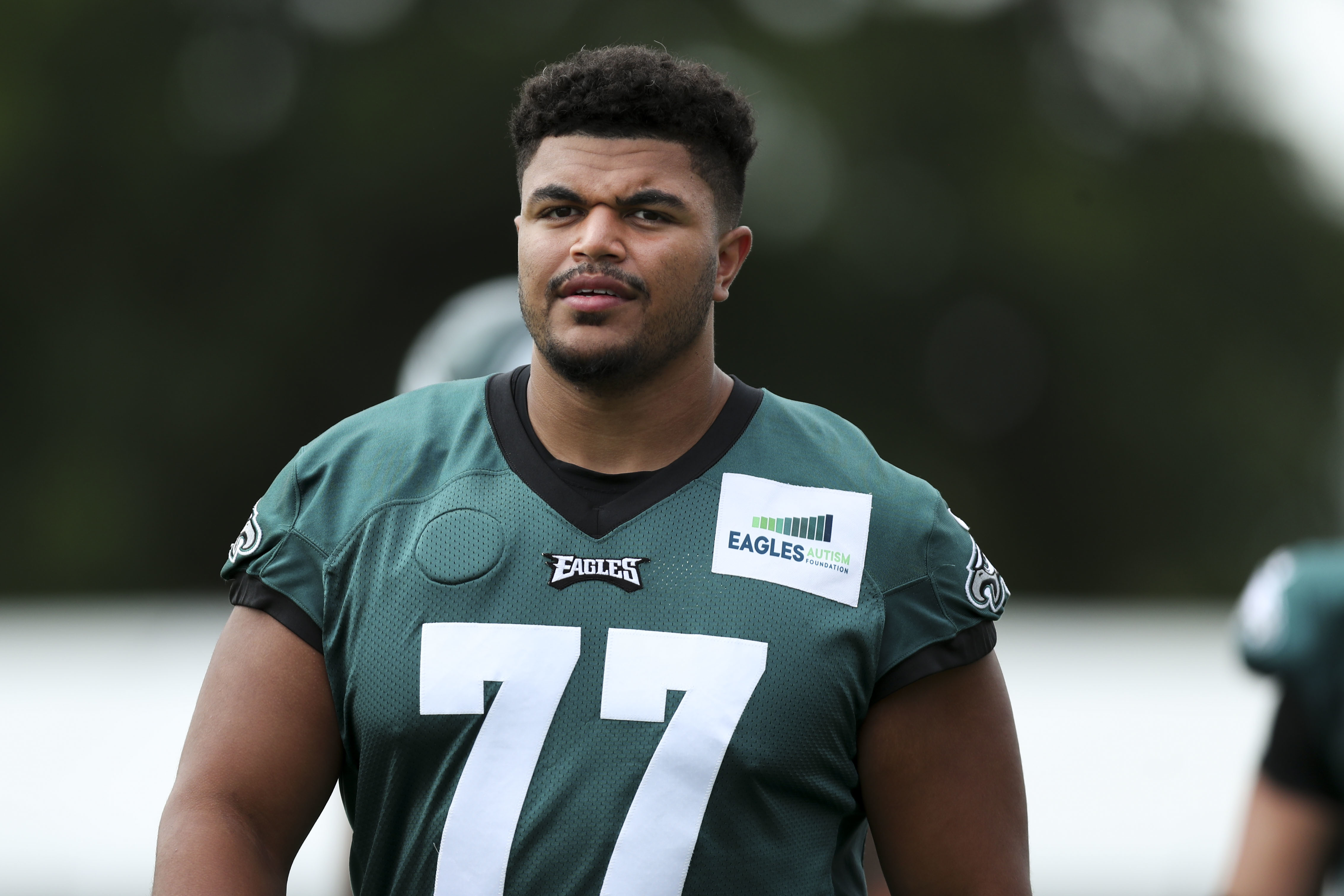 Philadelphia Eagles offensive tackle Andre Dillard (77) in action against  the New England Patriots during an NFL football game, Sunday, Nov. 17,  2019, in Philadelphia. The Patriots defeated the Eagles 17-10. (Brad