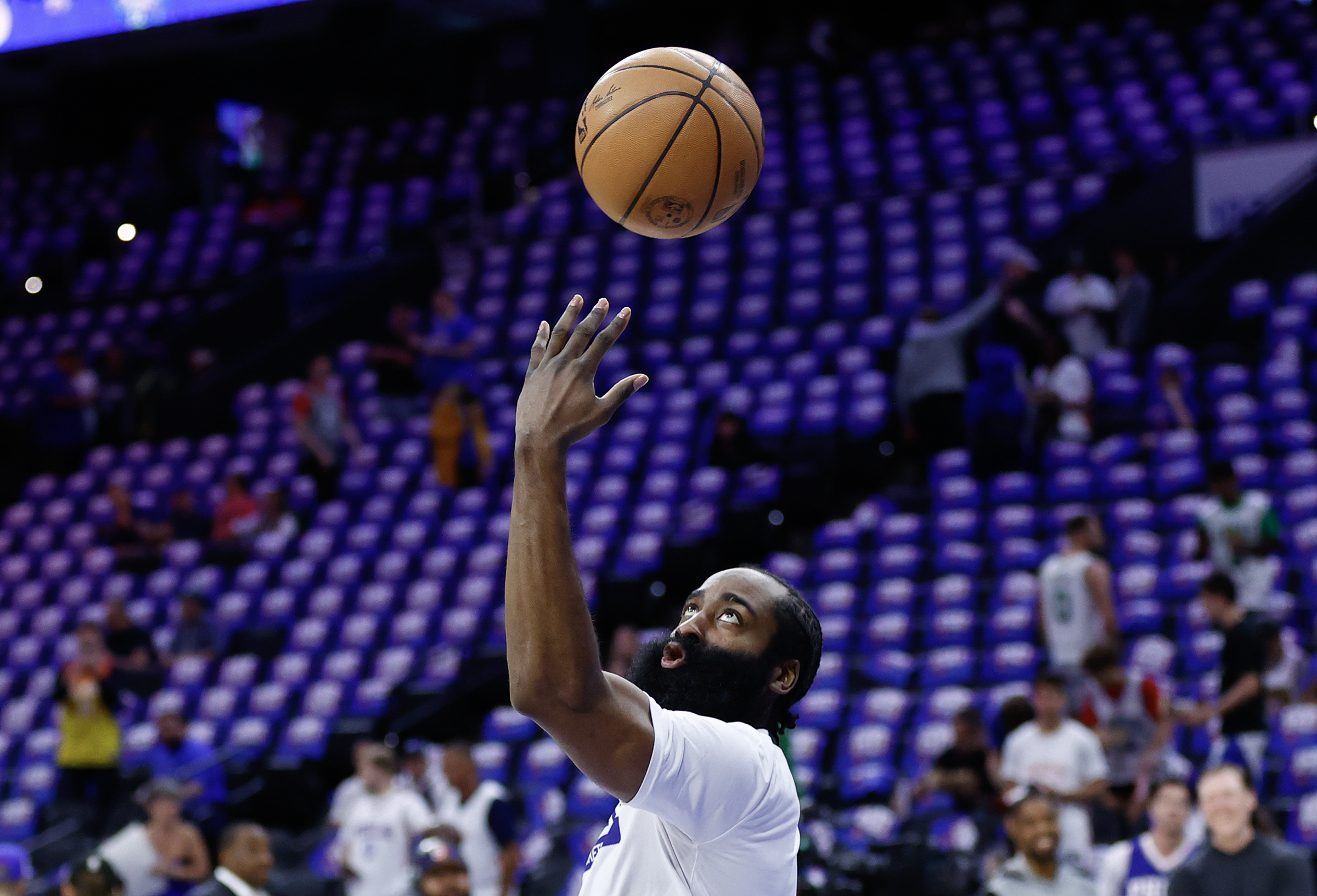76ers' Harden visits with Michigan State shooting victim