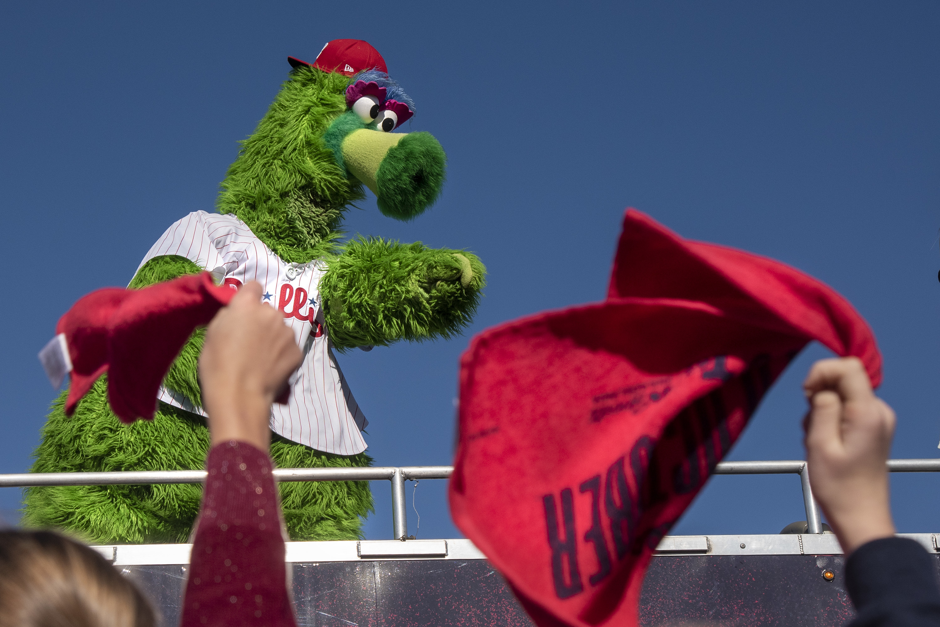 Pictures of the Phanatic rallying South Jersey elementary school students