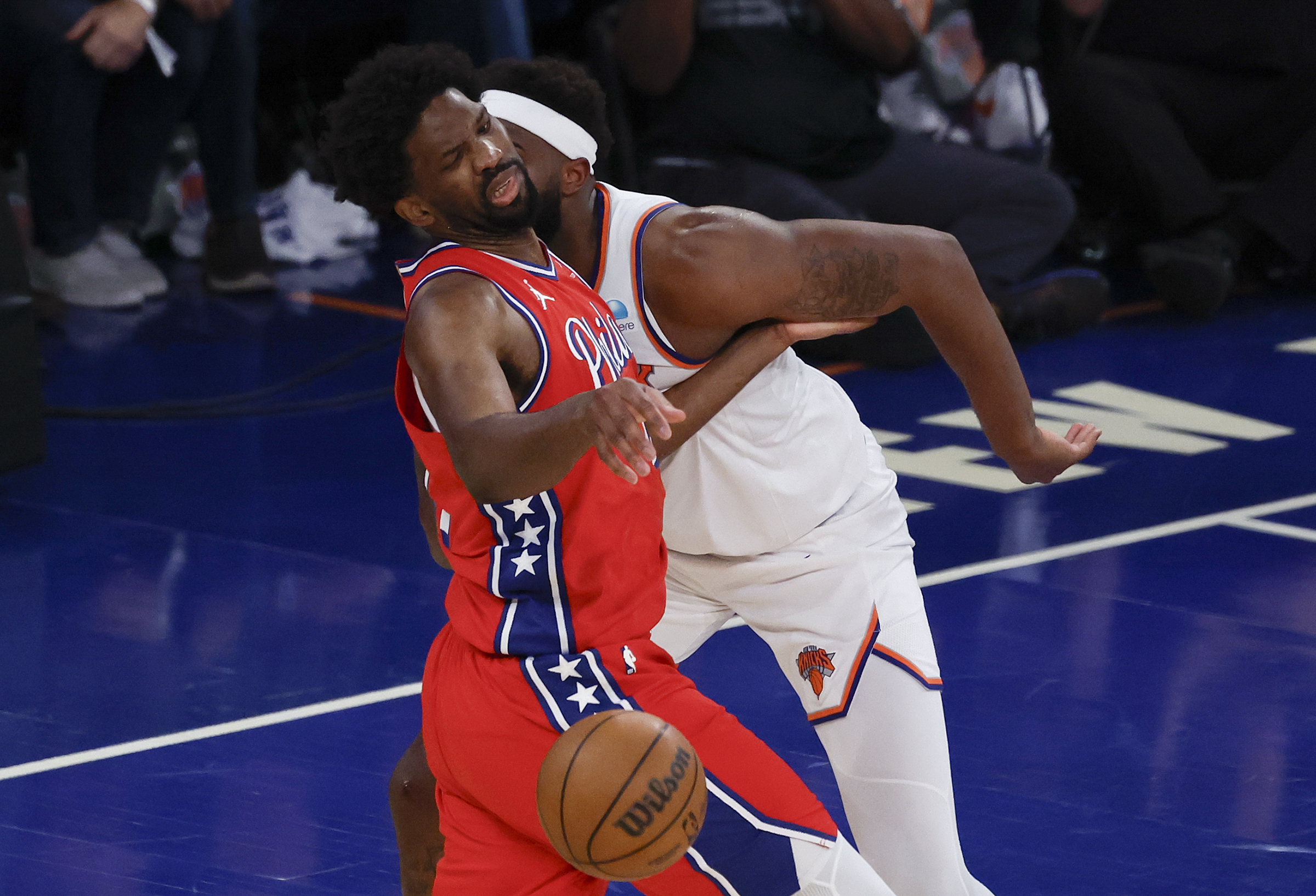 The Sixers left Josh Hart open from three-point range. The former