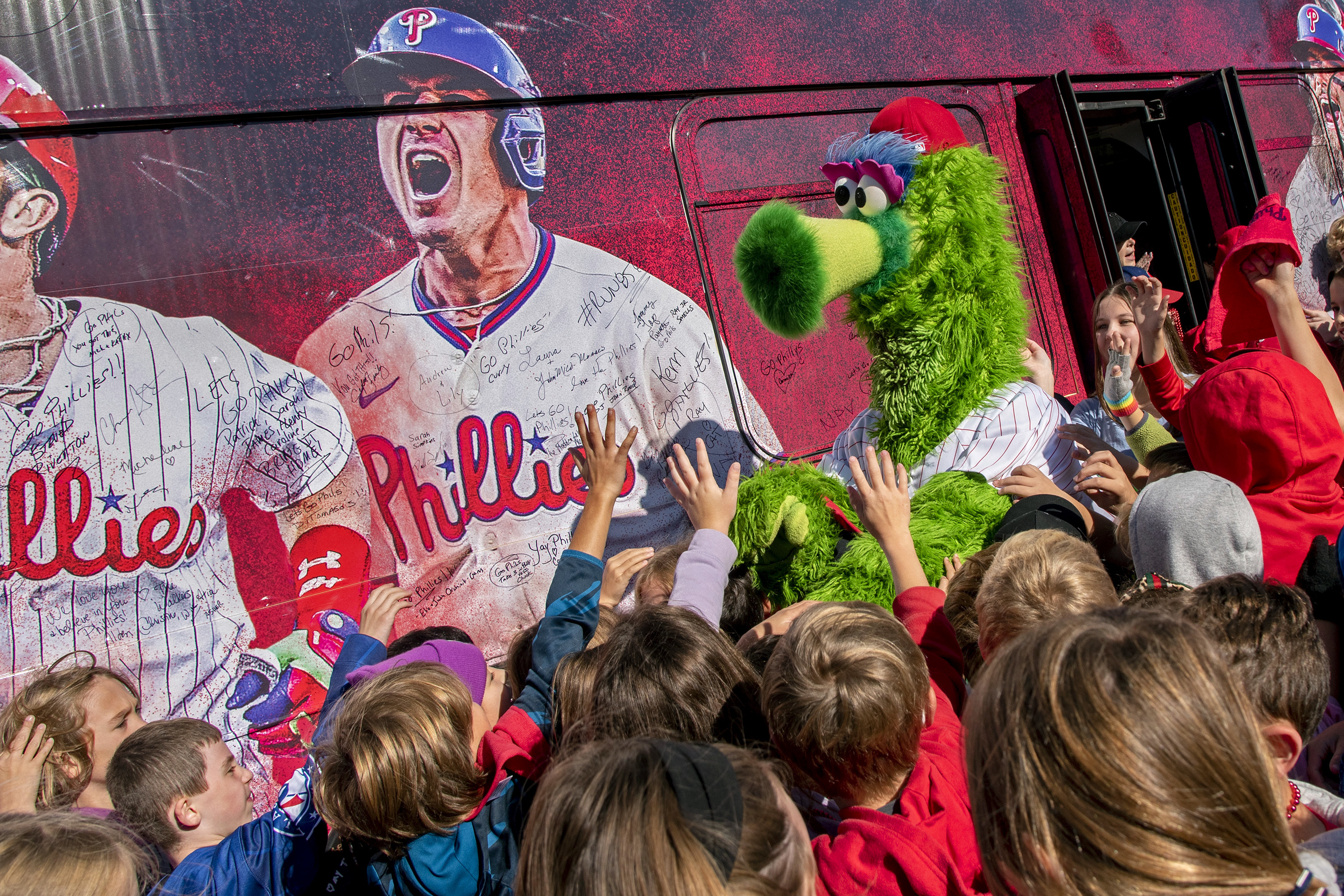 Pictures of the Phanatic rallying South Jersey elementary school