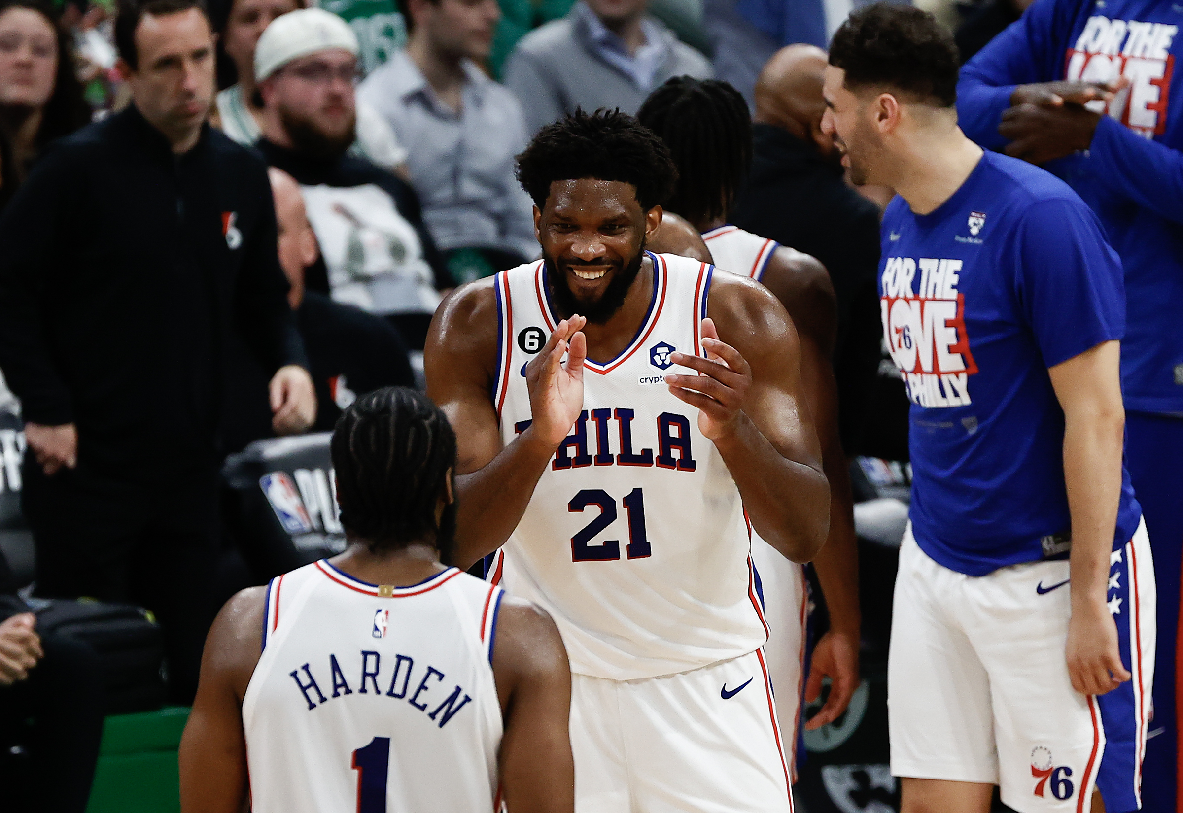 Boston Celtics' Jaylen Brown, right, goes up to shoot against Philadelphia  76ers' Paul Reed during the first half of Game 4 in an NBA basketball  Eastern Conference semifinals playoff series, Sunday, May