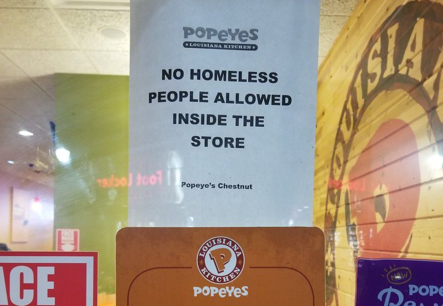 Philadelphia Popeyes with sign banning homeless sparks controversy