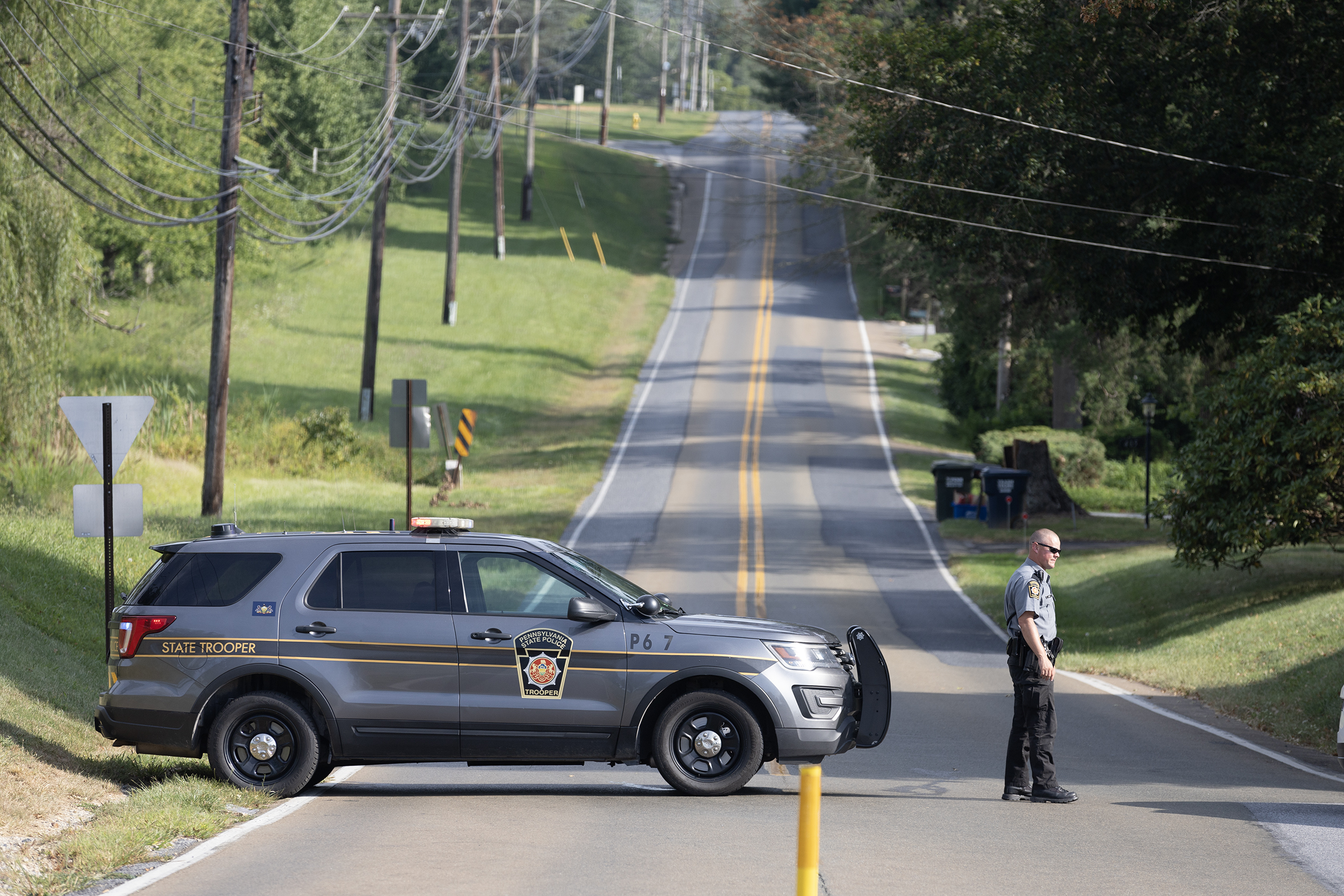 A vehicle leaves the Chester County Correctional Complex as the search  continues for Danelo Cavalcante in Pocopson Township, Pa., on Sunday, Sept.  3, 2023. Cavalcante escaped from the Chester County Prison. Cavalcante