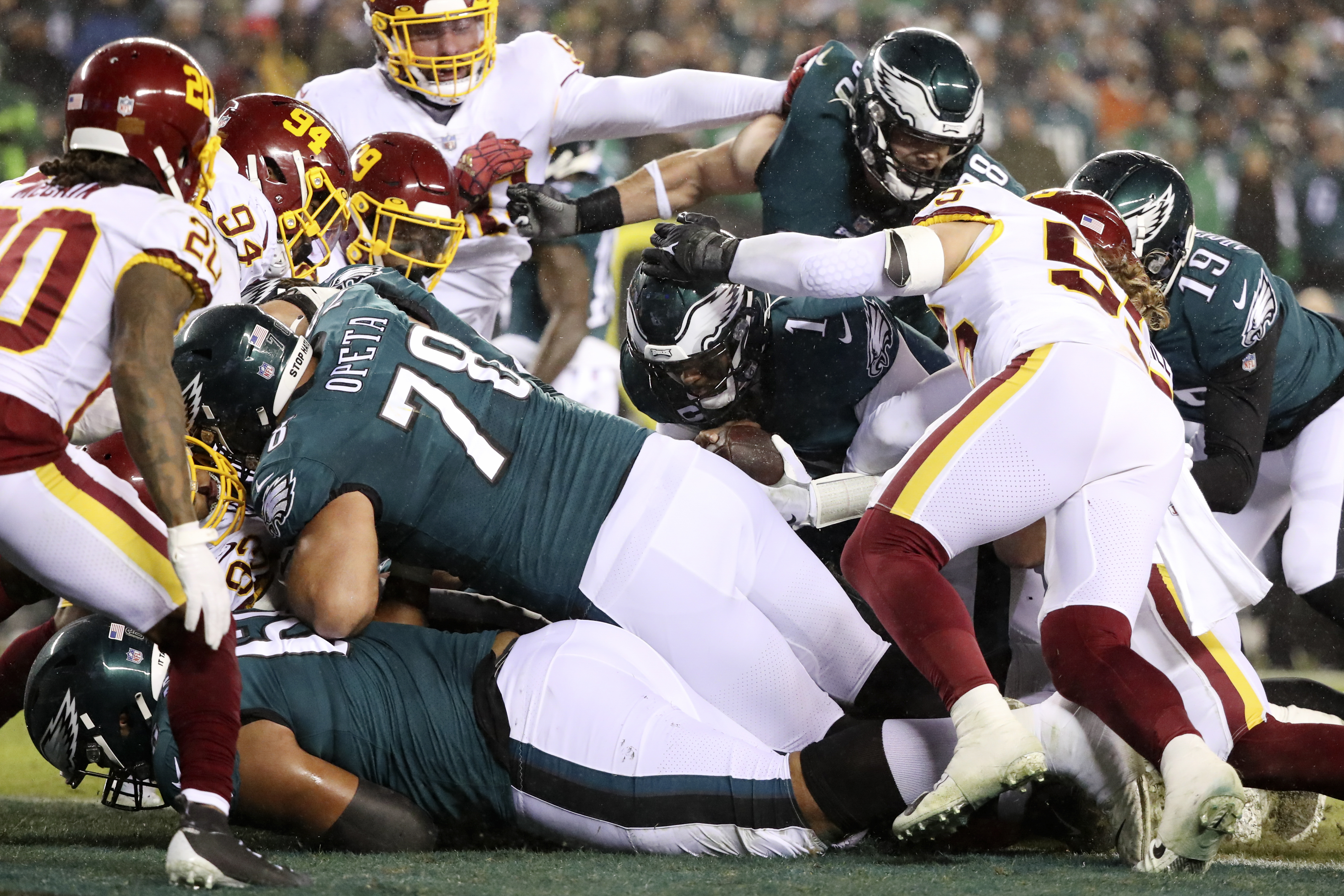 PHILADELPHIA, PA - DECEMBER 19: Philadelphia Eagles defensive end Josh  Sweat (94) looks on during the game between the Washington Football Team  and the Philadelphia Eagles on December 21, 2021 at Lincoln