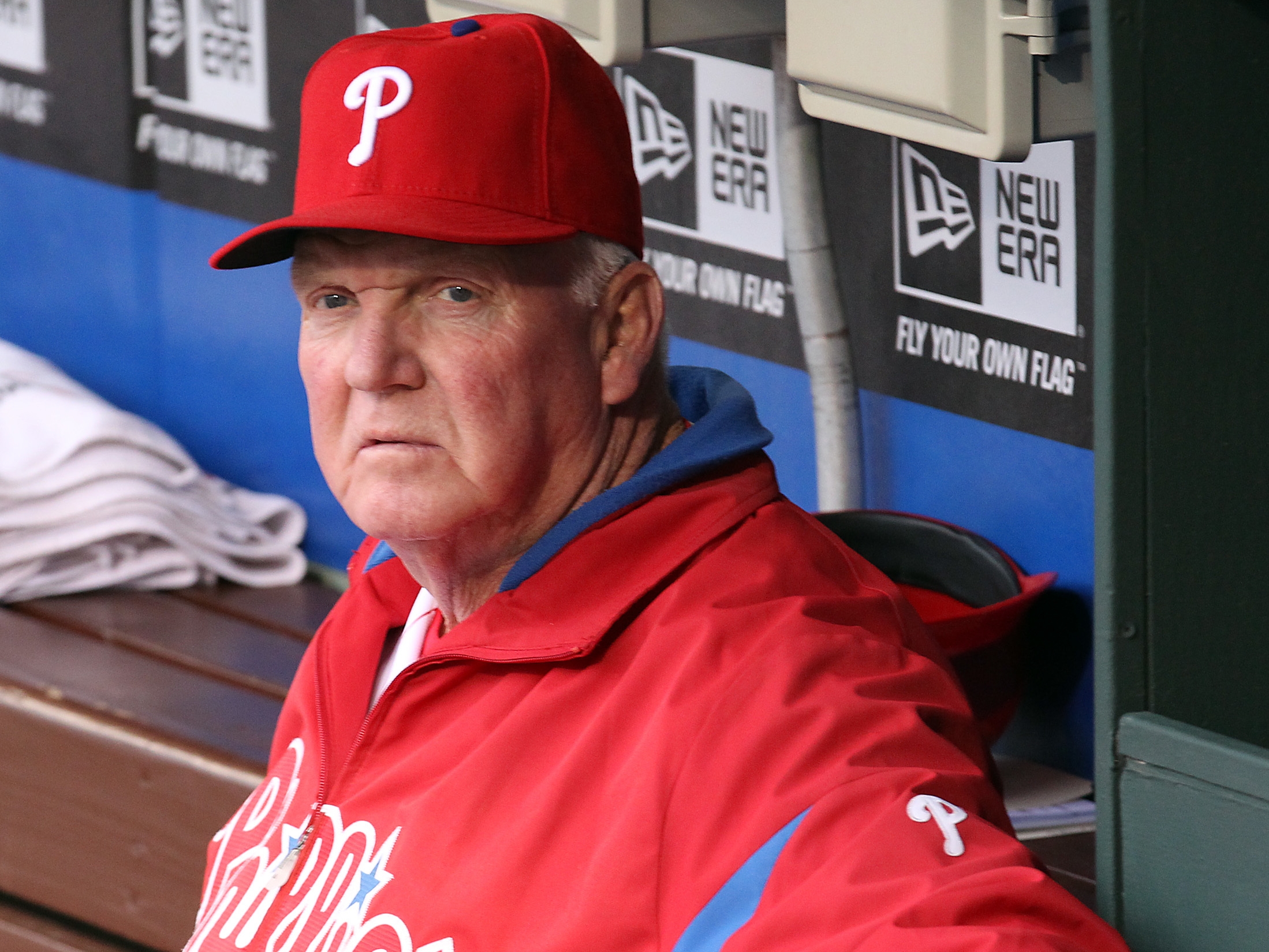 Philadelphia Phillies manager Charlie Manuel smiles during batting