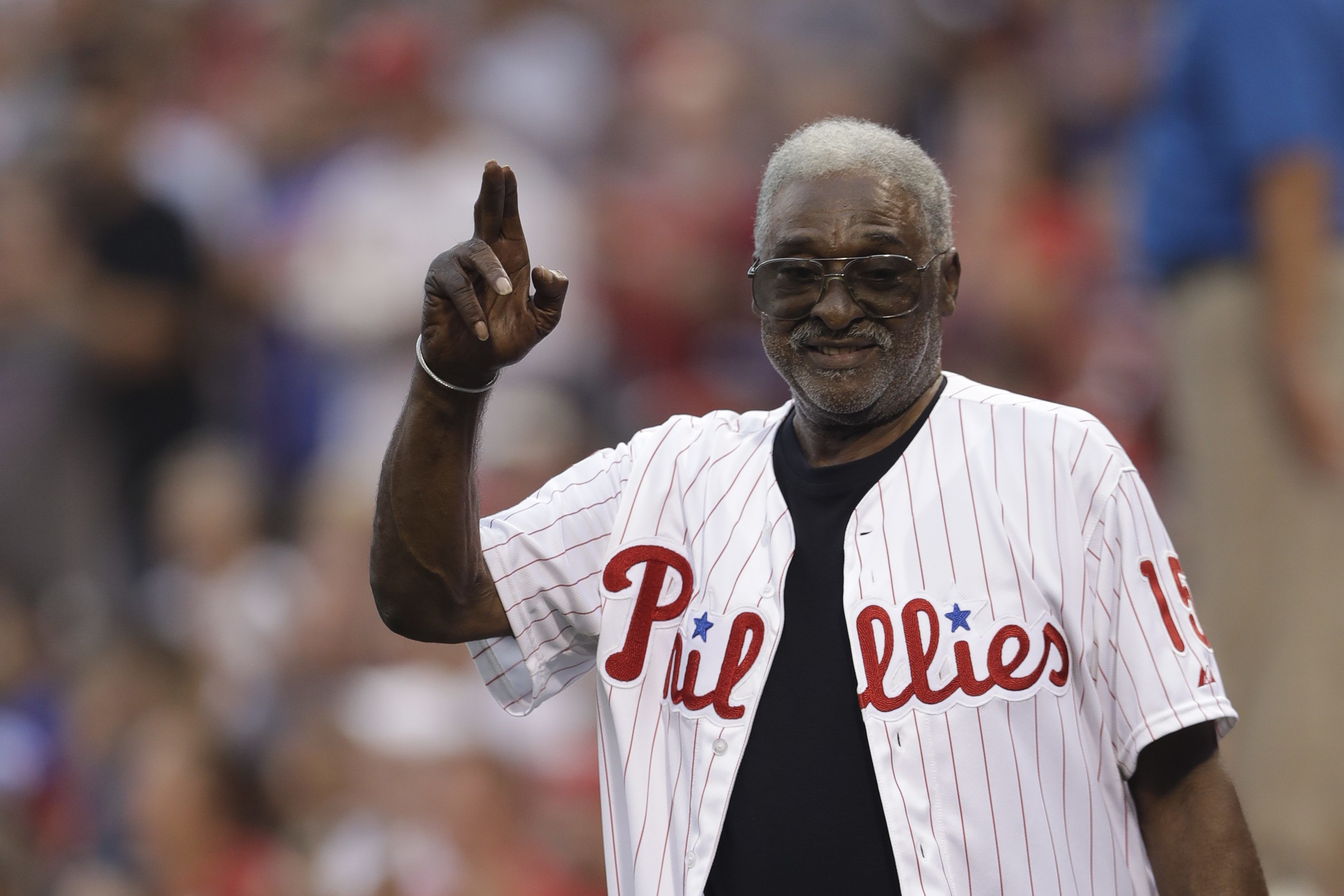 Dick Allen of the Chicago White Sox stands at first base and