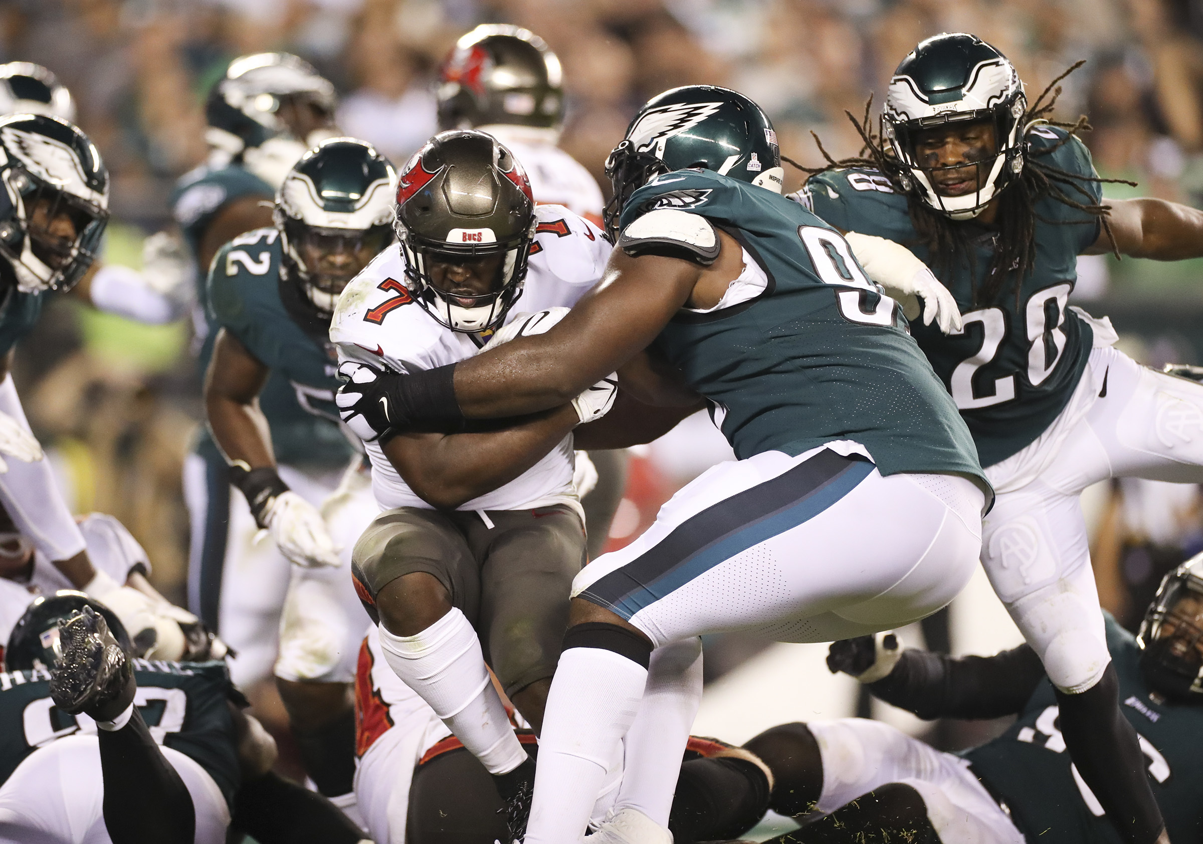 October 14, 2021: Tampa Bay Buccaneers tight end O.J. Howard (80) looks on  following his touchdown during the NFL game between the Tampa Bay Buccaneers  and the Philadelphia Eagles at Lincoln Financial