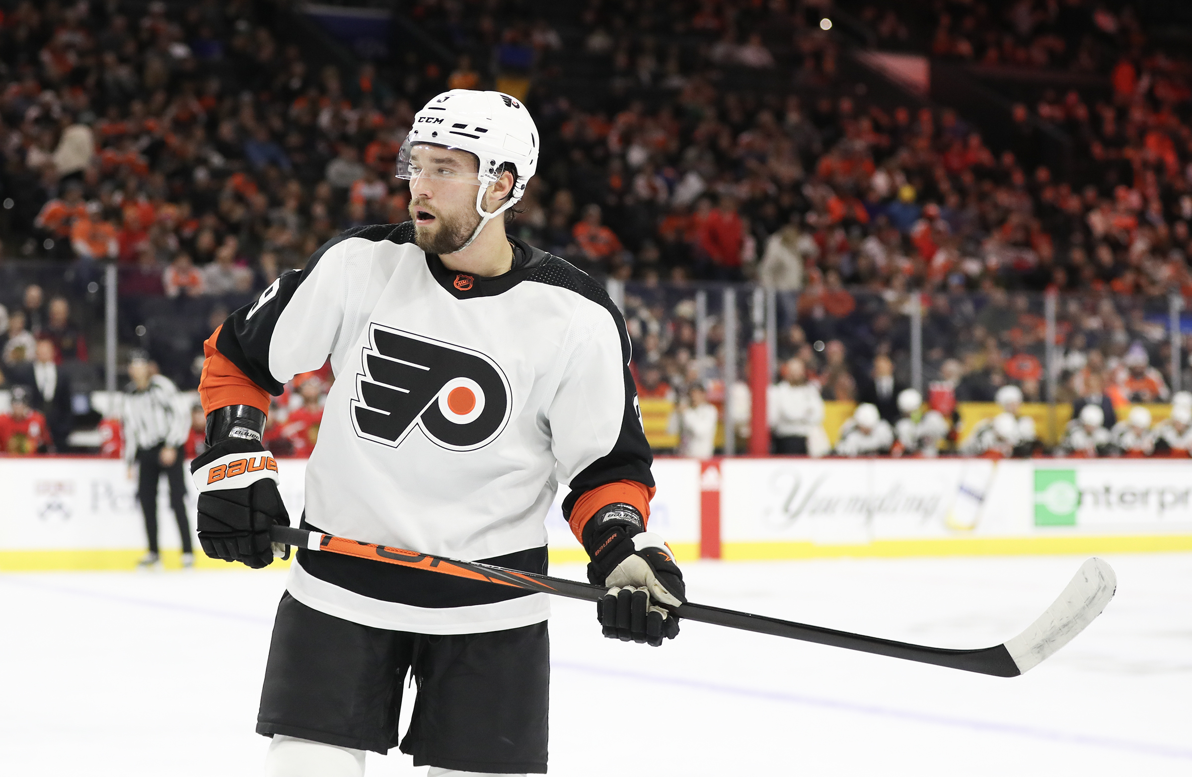 The interior of the Philadelphia Flyers locker room is shown prior