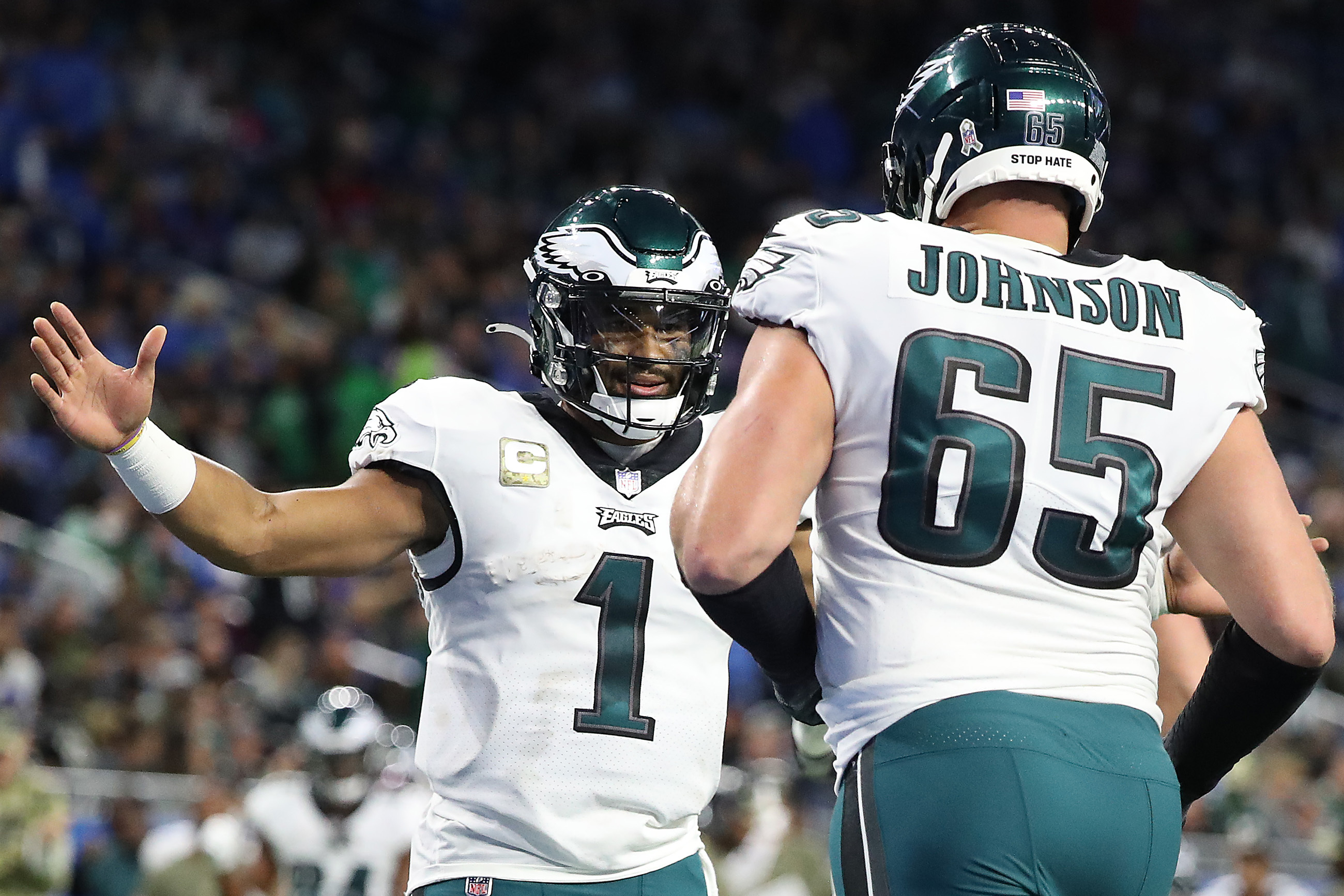 Eagles run for 4 TDs in 44-6 victory over winless Lions