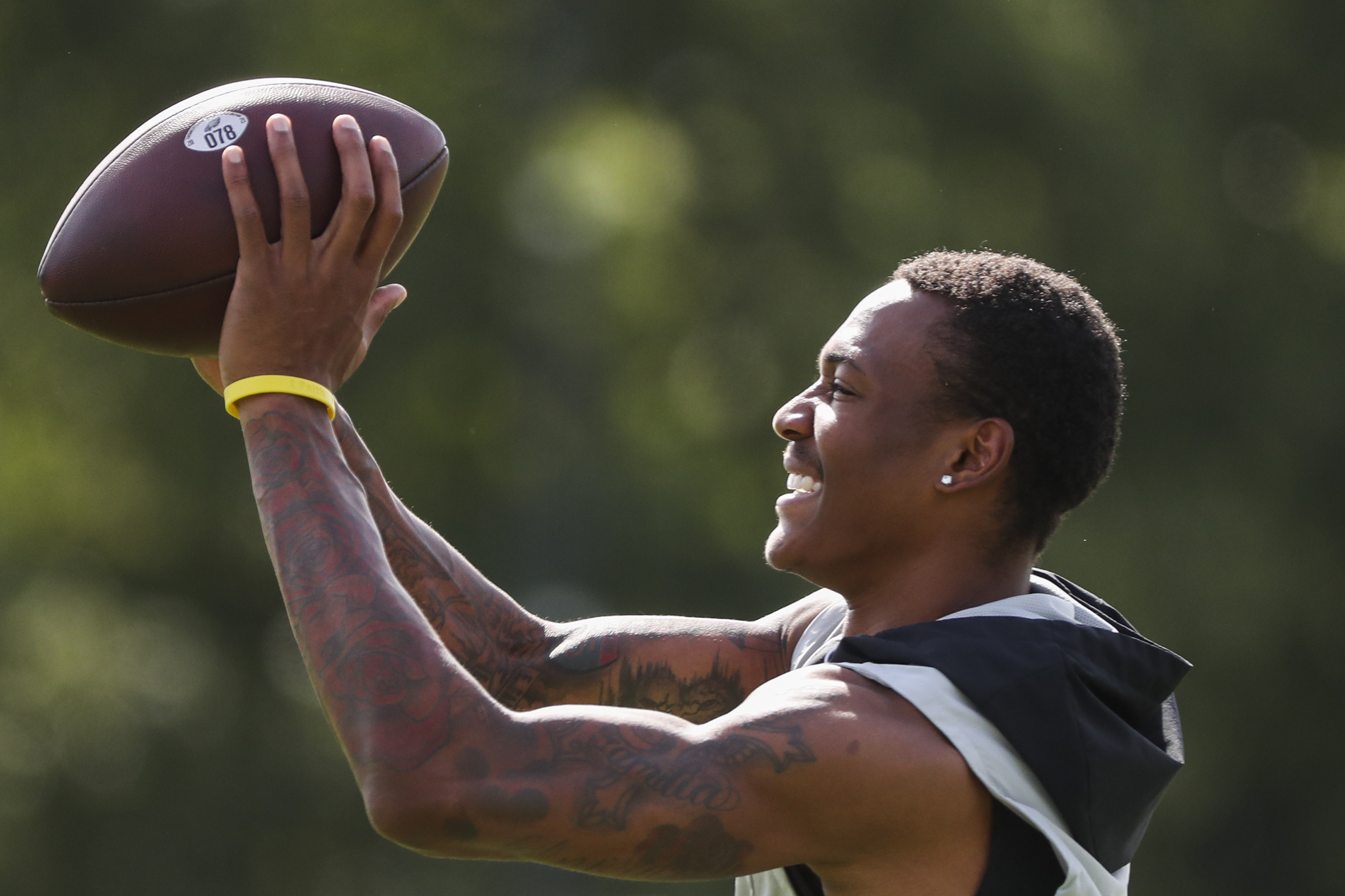 Philadelphia Eagles wide receiver DeVonta Smith during a joint practice  with the New England Patriots at the Eagles NFL football training camp  Monday, Aug. 16, 2021, in Philadelphia. (AP Photo/Matt Rourke Stock