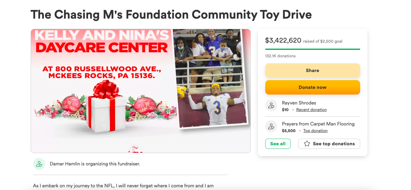 Damar Hamlin: Millions raised for toy drive after player collapses