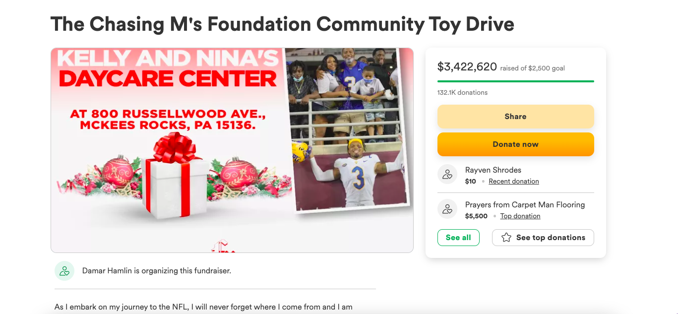 Damar Hamlin's GoFundMe Receives Over $8 Million, Here's An Update