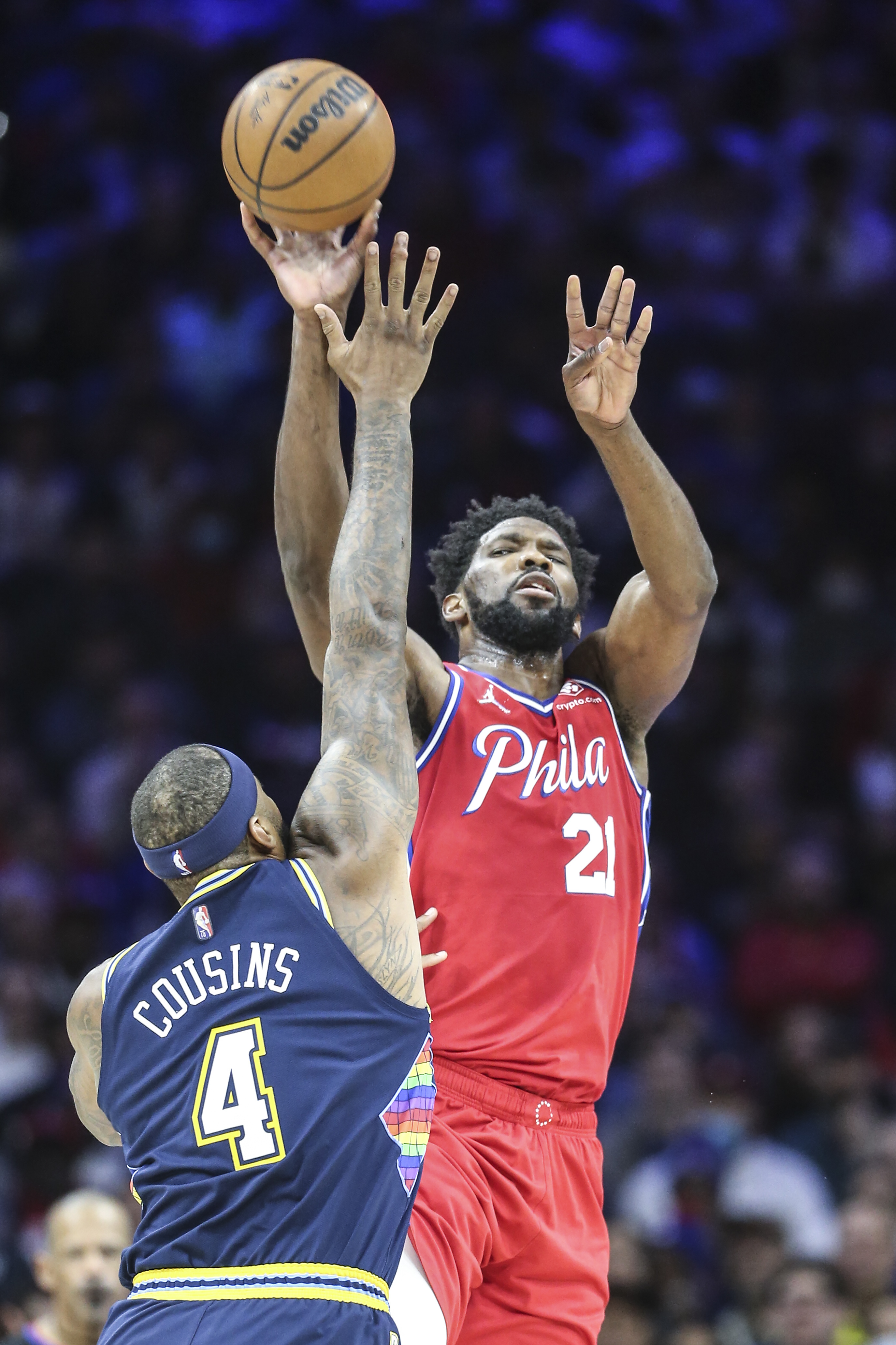 Joel Embiid Philadelphia 76ers Unsigned Holding 2023 NBA MVP Trophy Photograph