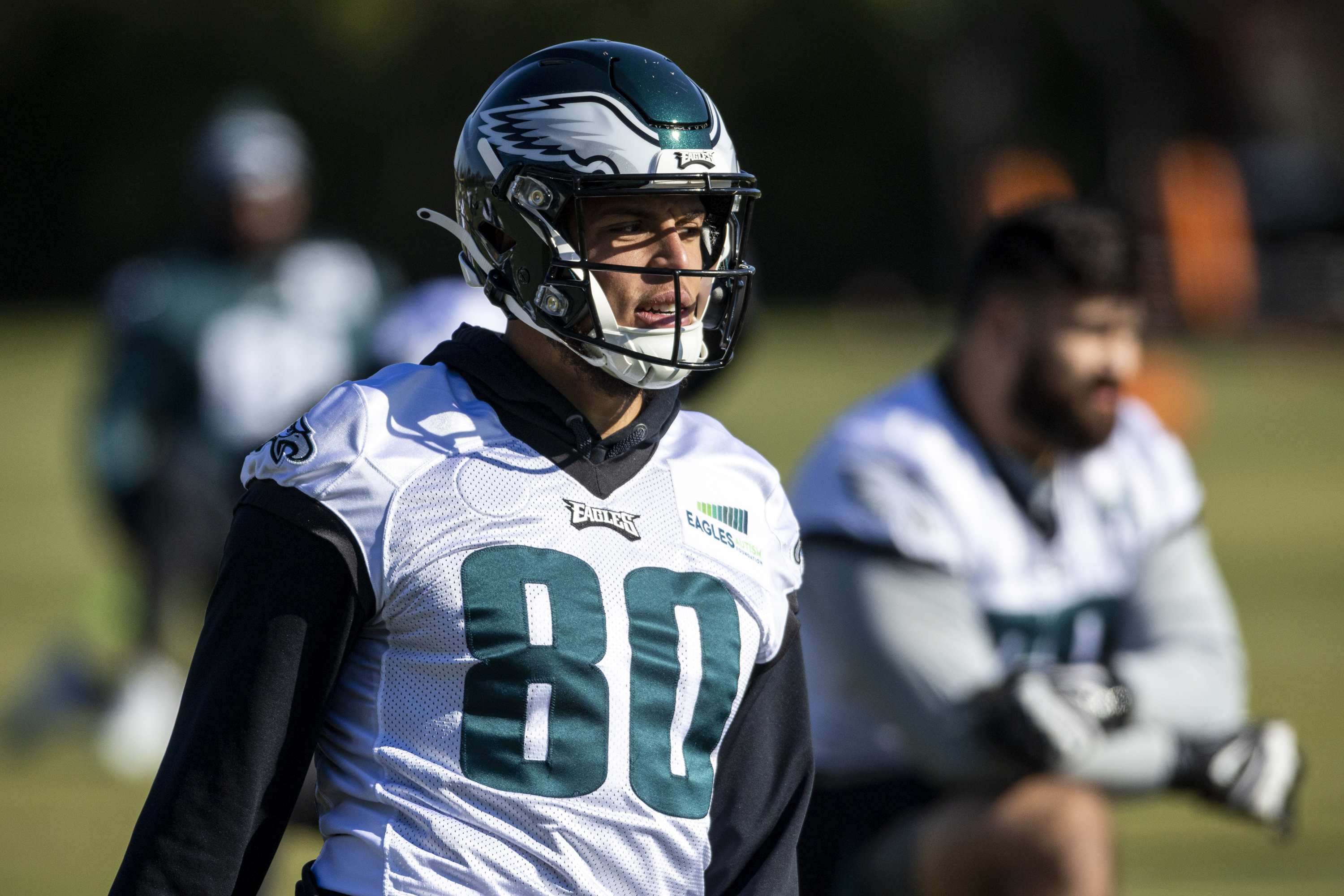 Philadelphia Eagles tight end Tyree Jackson (80) runs against the