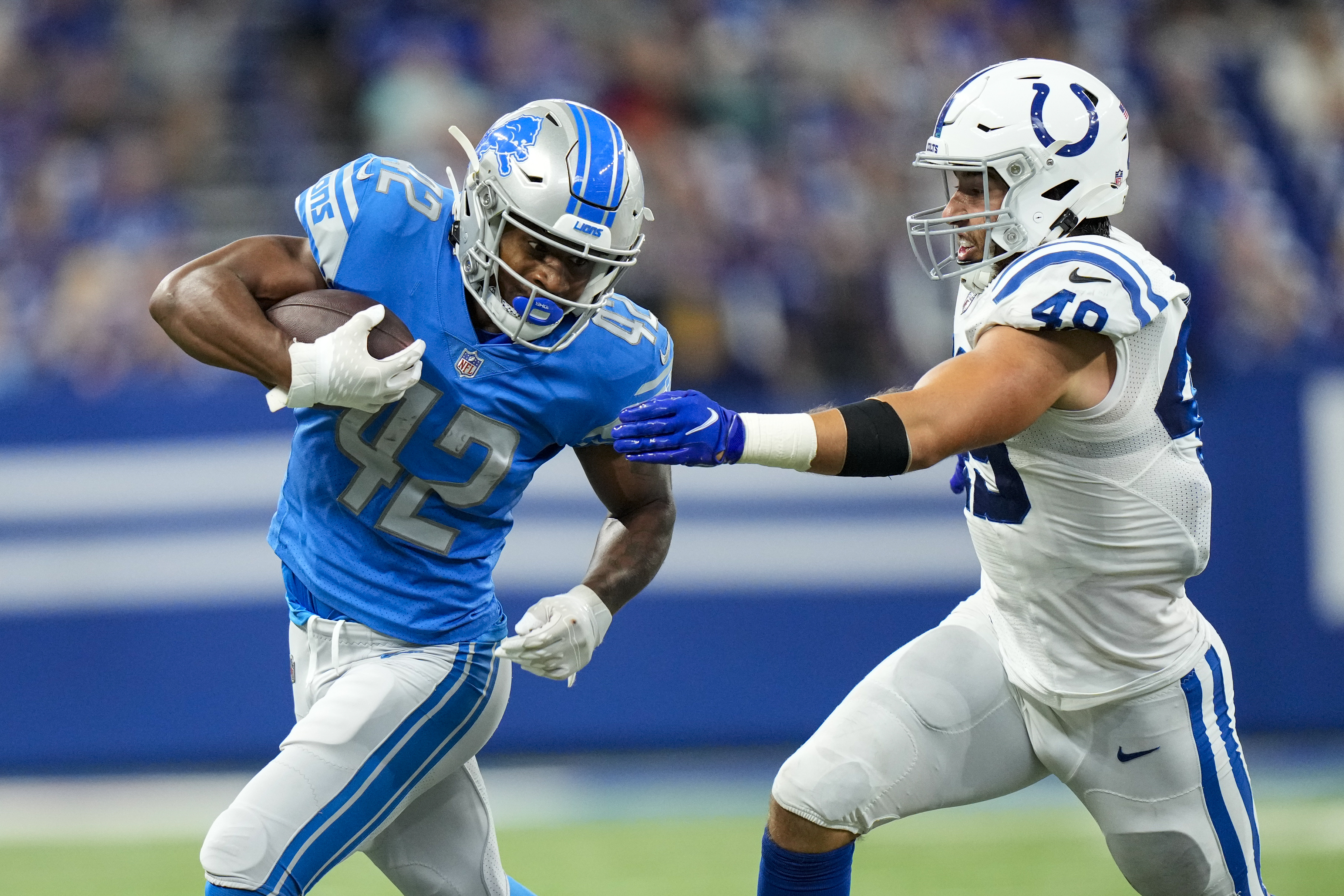 Forrest Rhyne of the Indianapolis Colts celebrates his touchdown