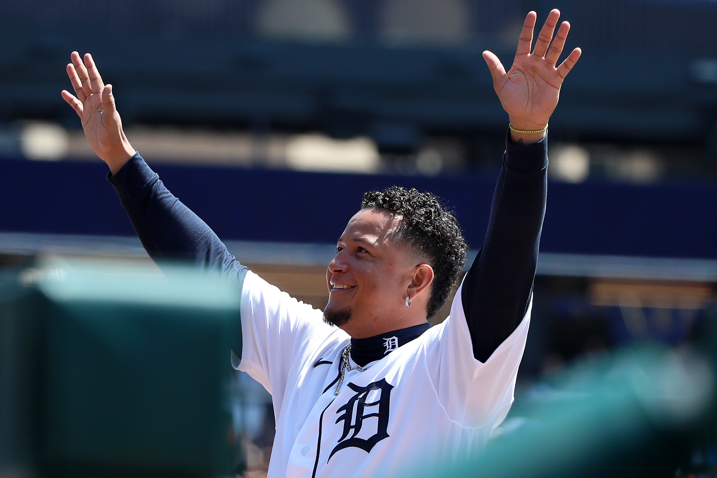 Dave Dombrowski celebrating Miguel Cabrera's 3,000th hit