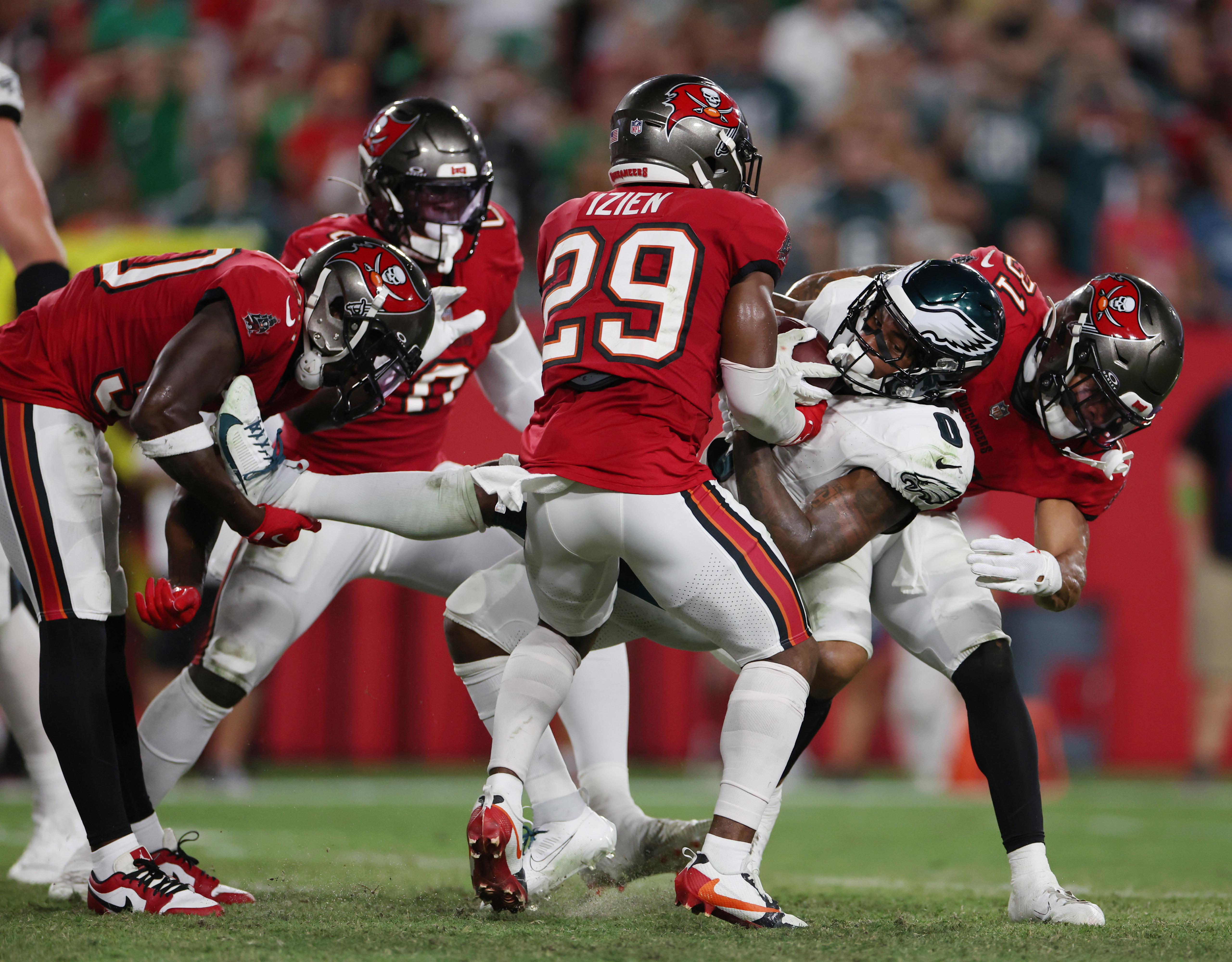 Nov 3, 2016; Tampa, FL, USA; Tampa Bay Buccaneers wide receiver Mike Evans ( 13) runs with the ball against the Atlanta Falcons during the second half  at Raymond James Stadium. Atlanta Falcons