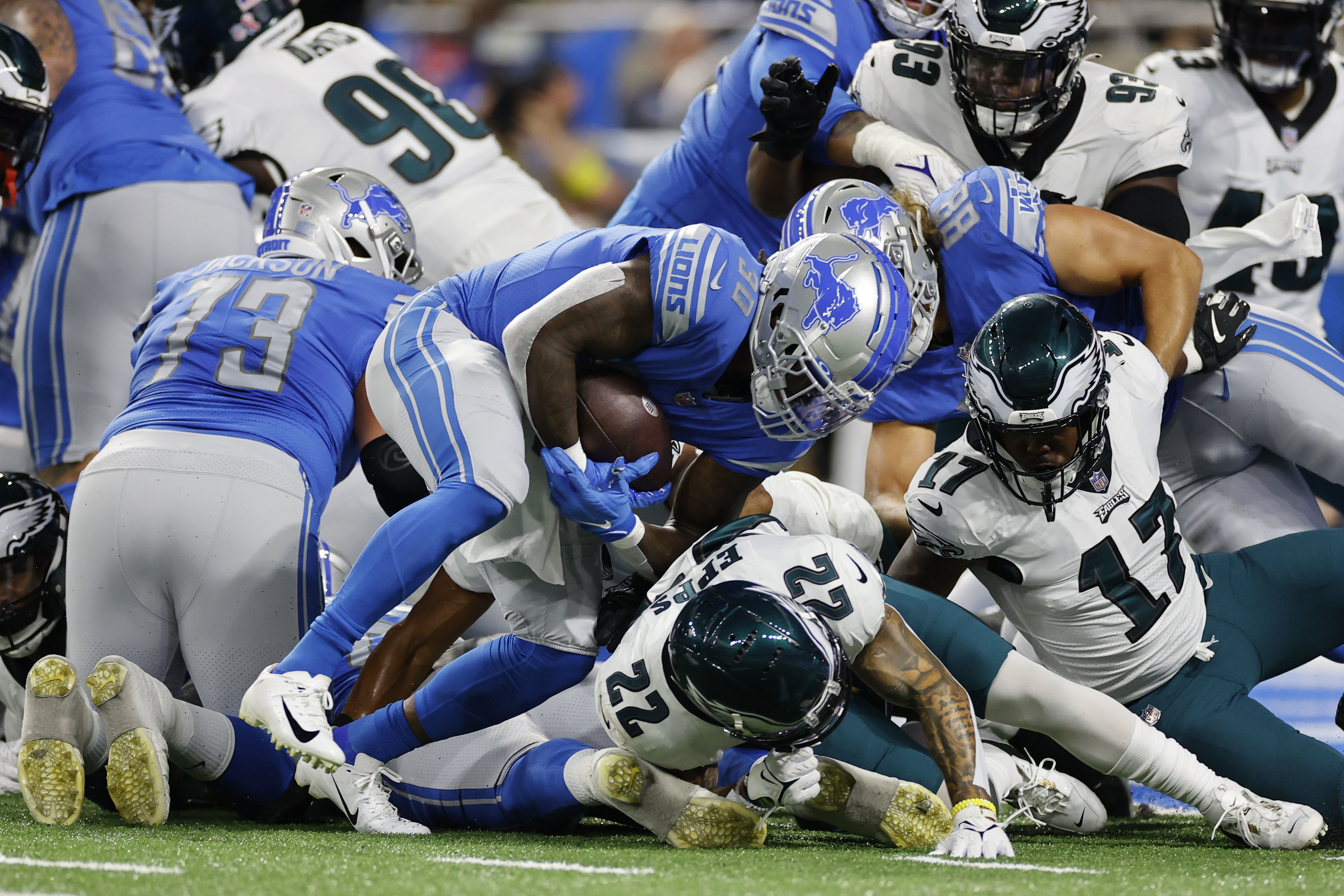 Eagles run for 4 TDs in 44-6 victory over winless Lions - The San Diego  Union-Tribune