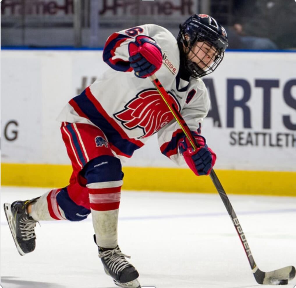 Zach Benson participates in the vertical jump during the NHL