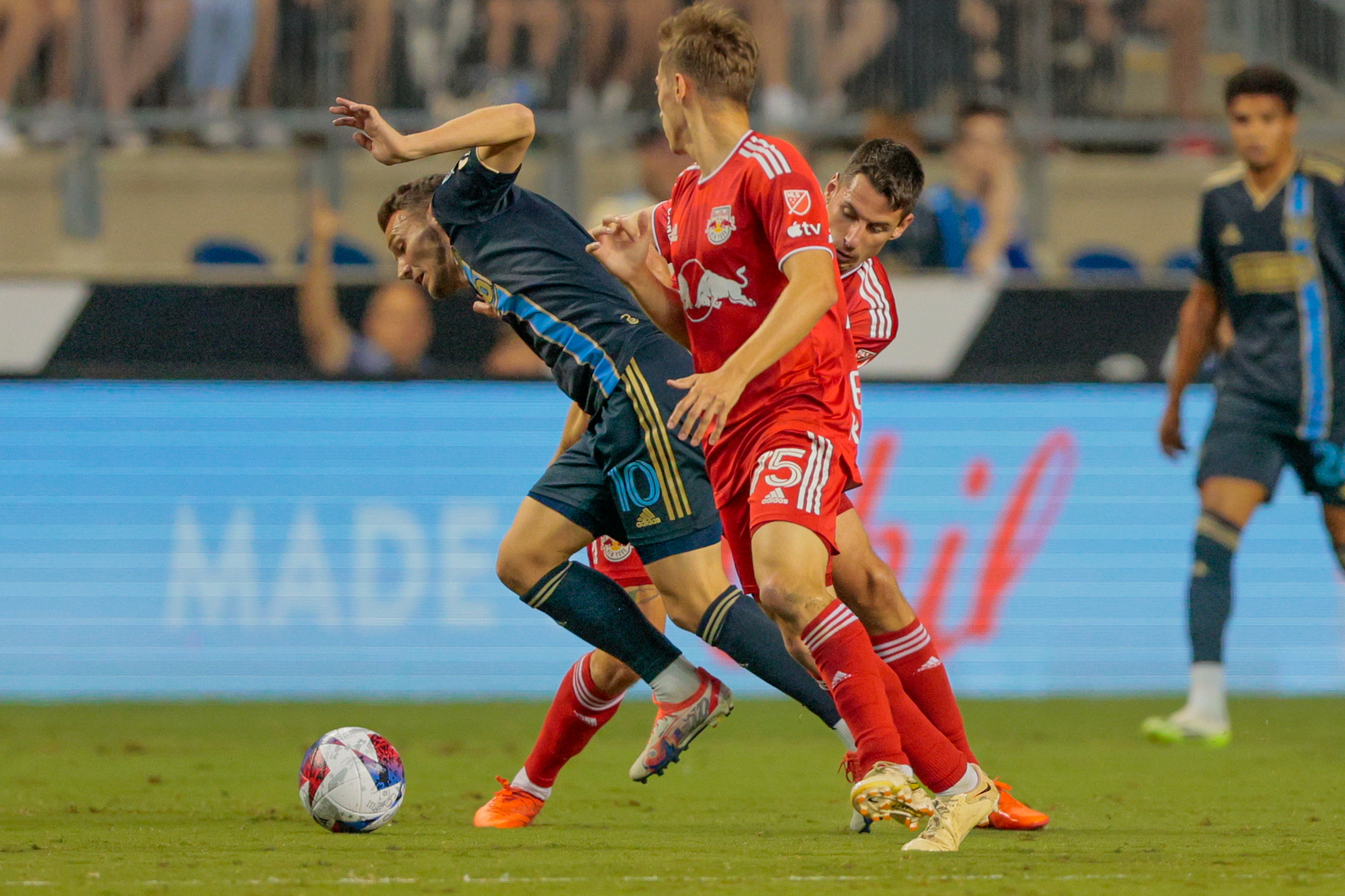 Harrison, New Jersey, USA. 6th May, 2023. Philadelphia Union goalkeeper  ANDRE BLAKE (18) and New York Red Bulls defender DYLAN NEALIS (12) in  action at Red Bull Arena in Harrison New Jersey