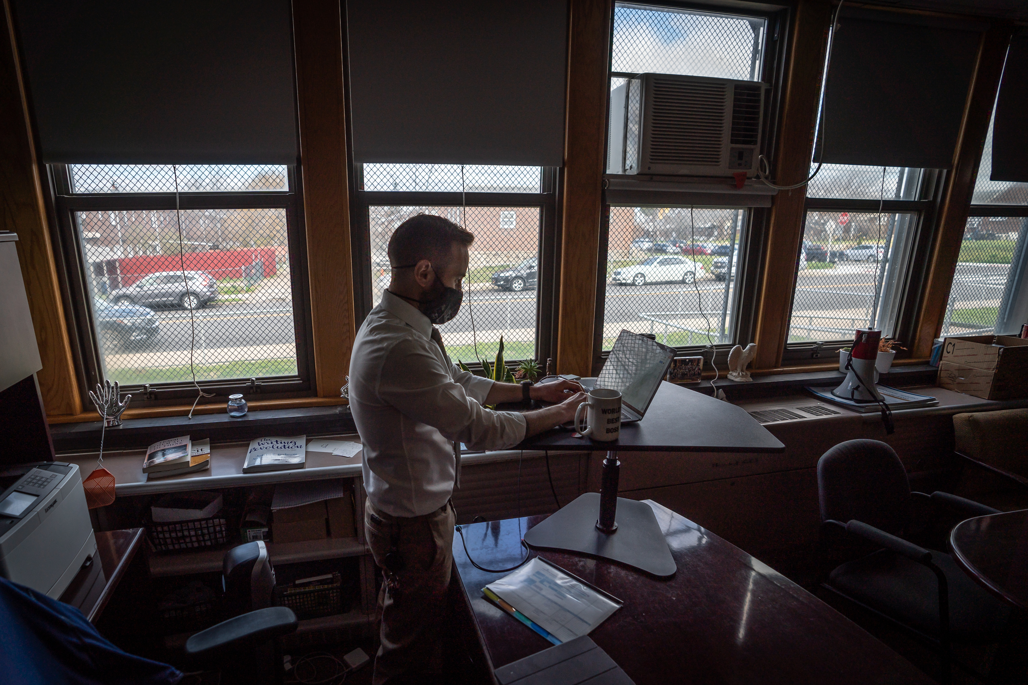 Rob Berretta, Principal at Ziegler Elementary School, works in his office at the school, in Philadelphia.