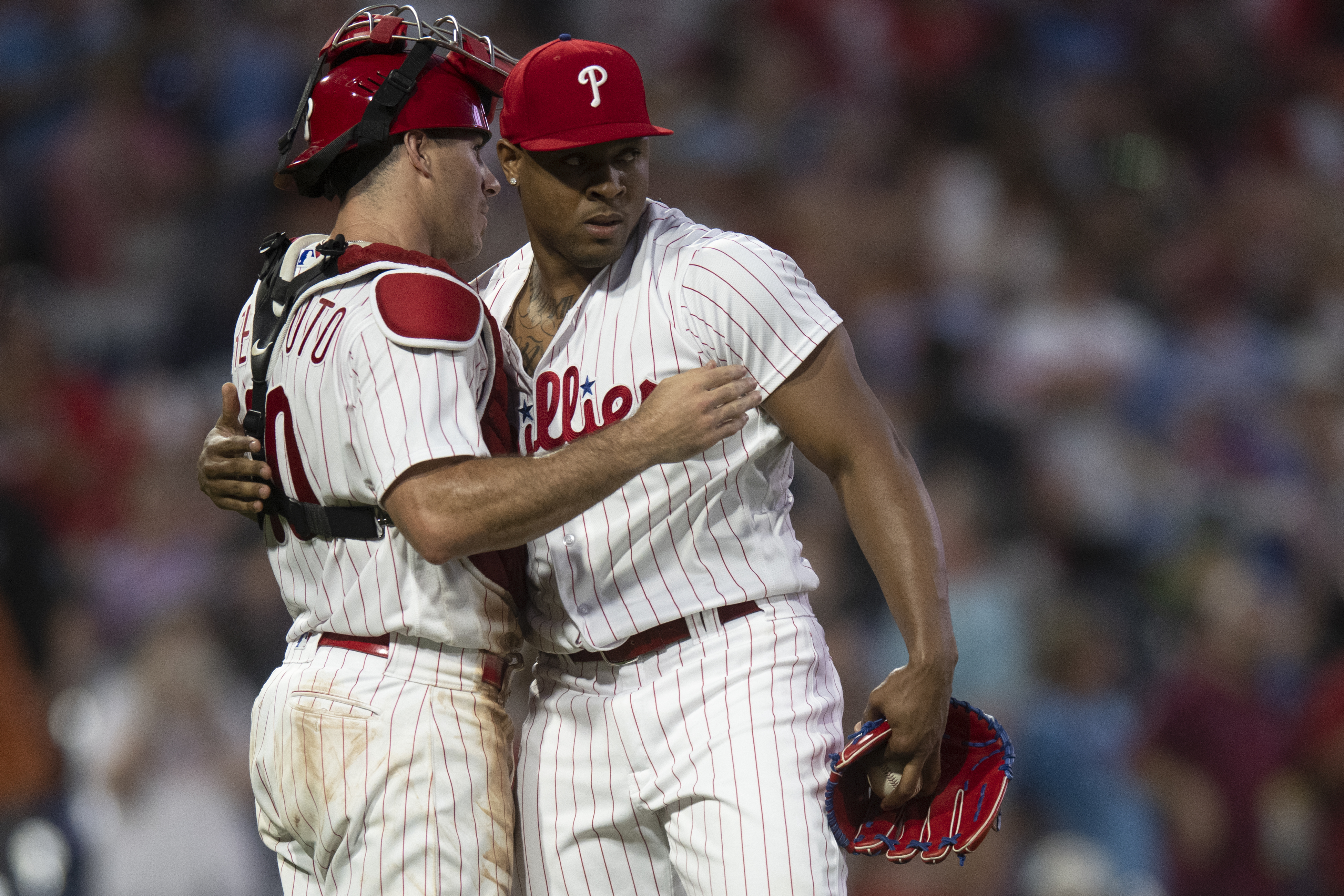 Philadelphia Phillies' Edmundo Sosa reacts during a baseball game