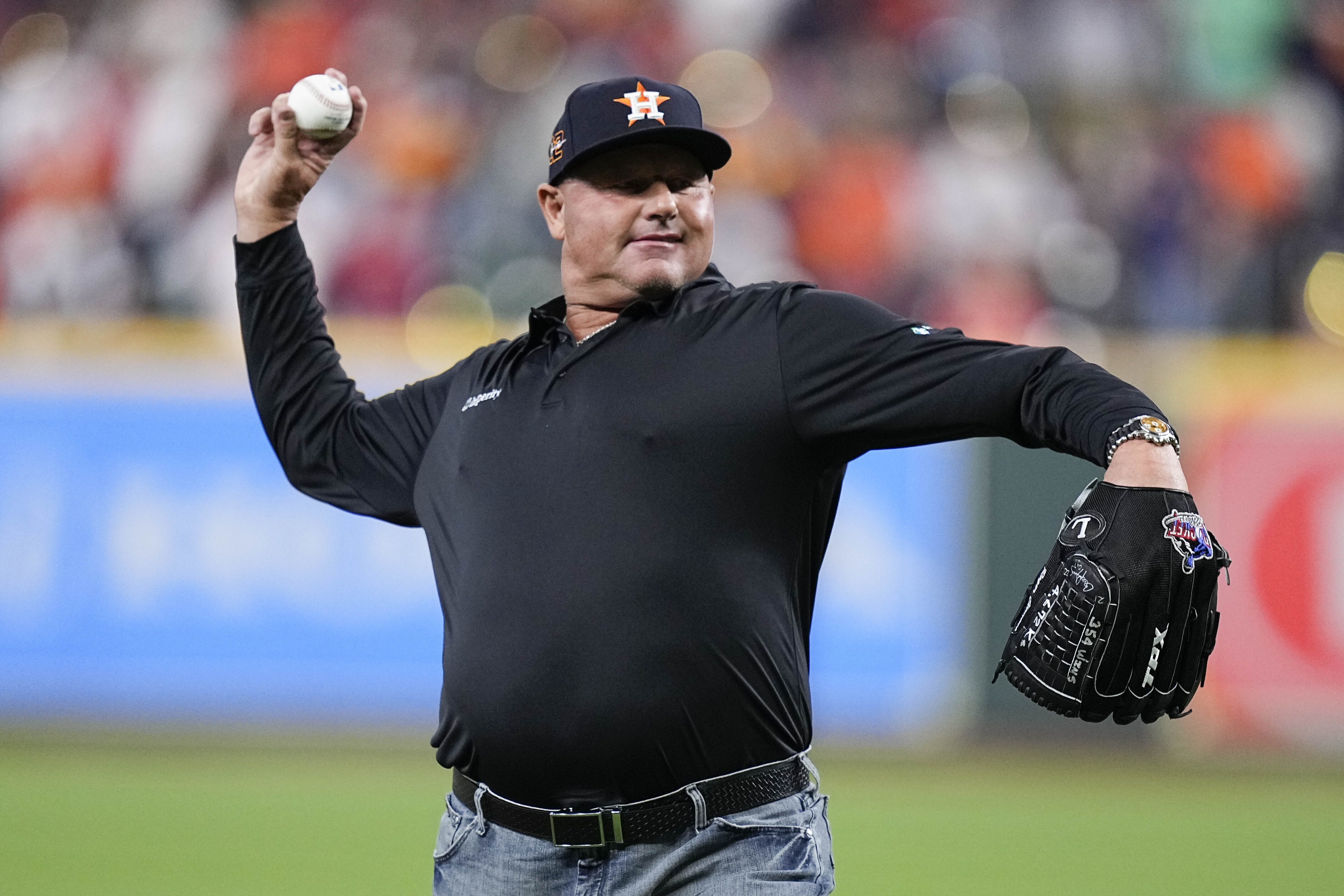 Roger Clemens throws batting practice to the Astros, is not in the
