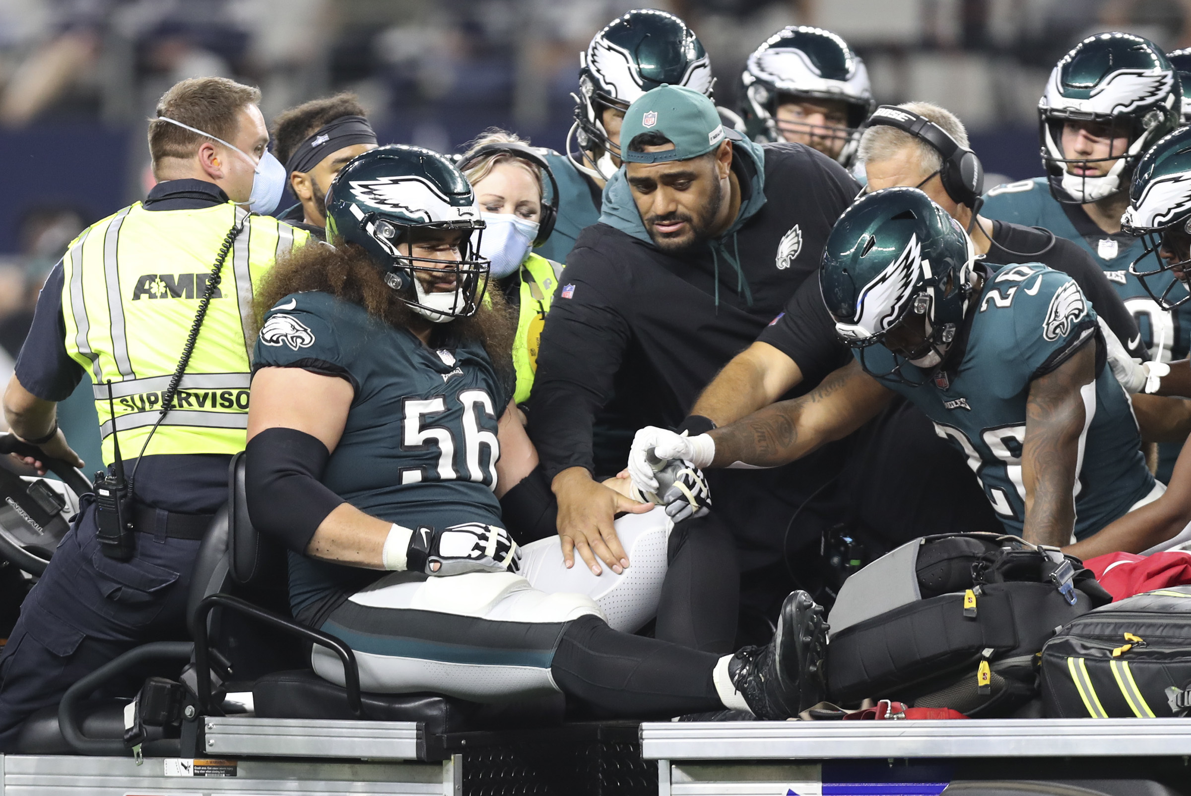 Philadelphia Eagles offensive lineman Isaac Seumalo (56) leaves