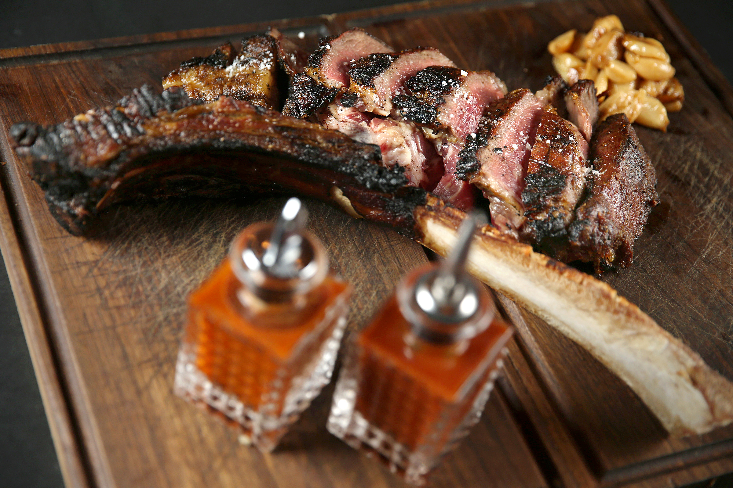 The 45-ounce, dry-aged beef tomahawk steak is pictured at Alpen Rose in Center City Philadelphia on Friday, Sept. 6, 2019.