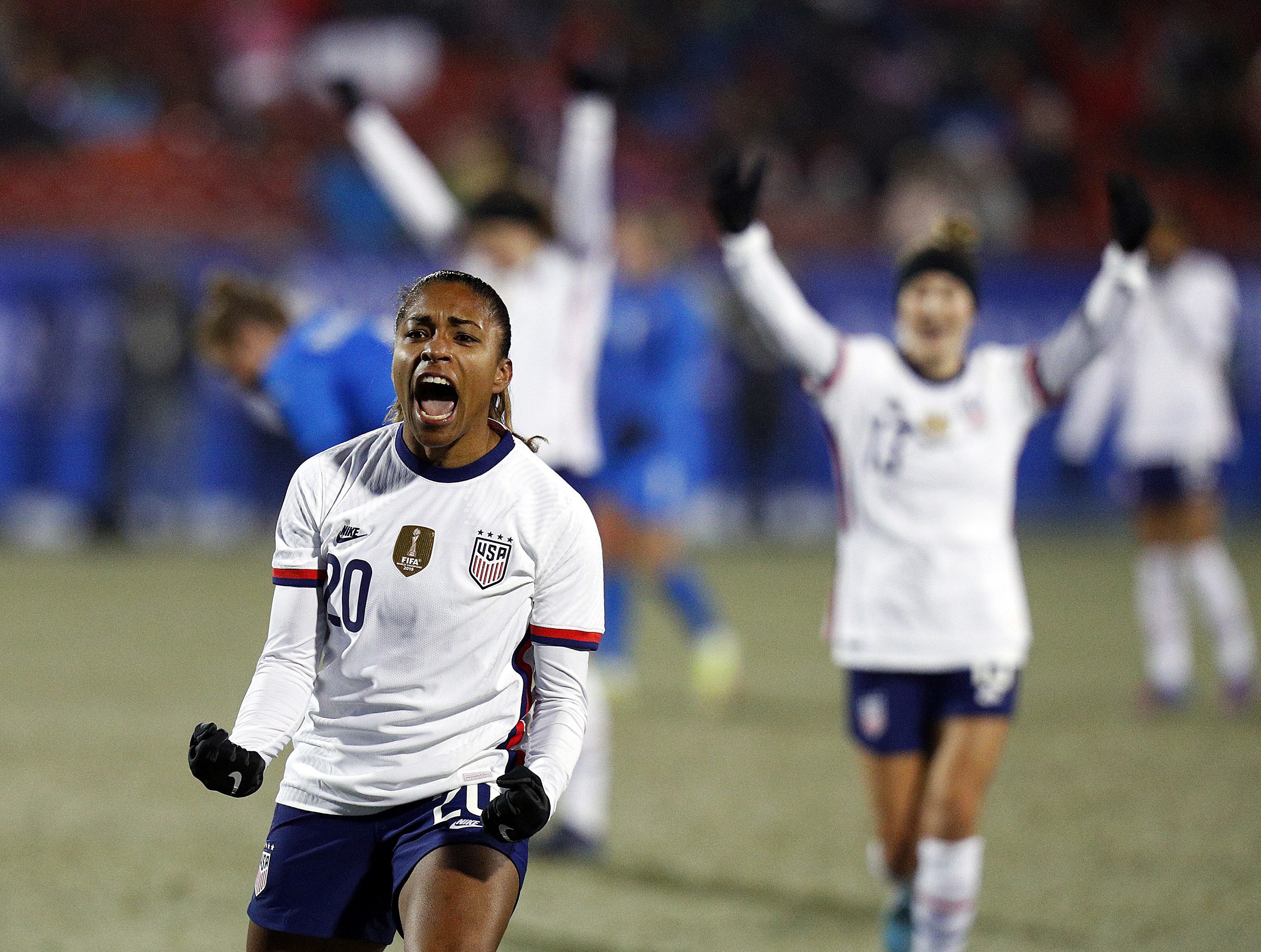 USWNT stars Ashley Sanchez and Sofia Huerta embracing their