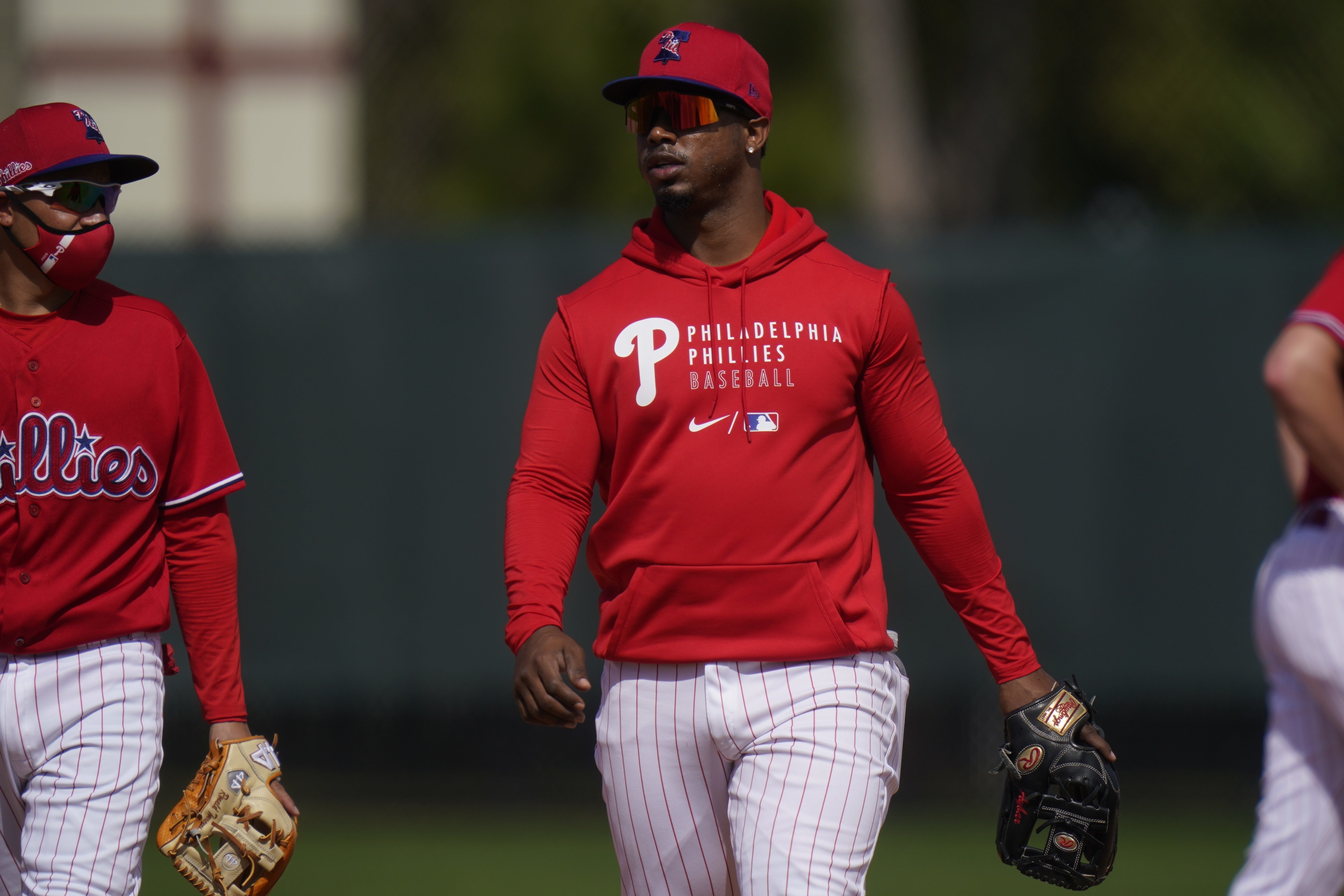 Philadelphia Phillies' Jean Segura (2) looks on as right fielder