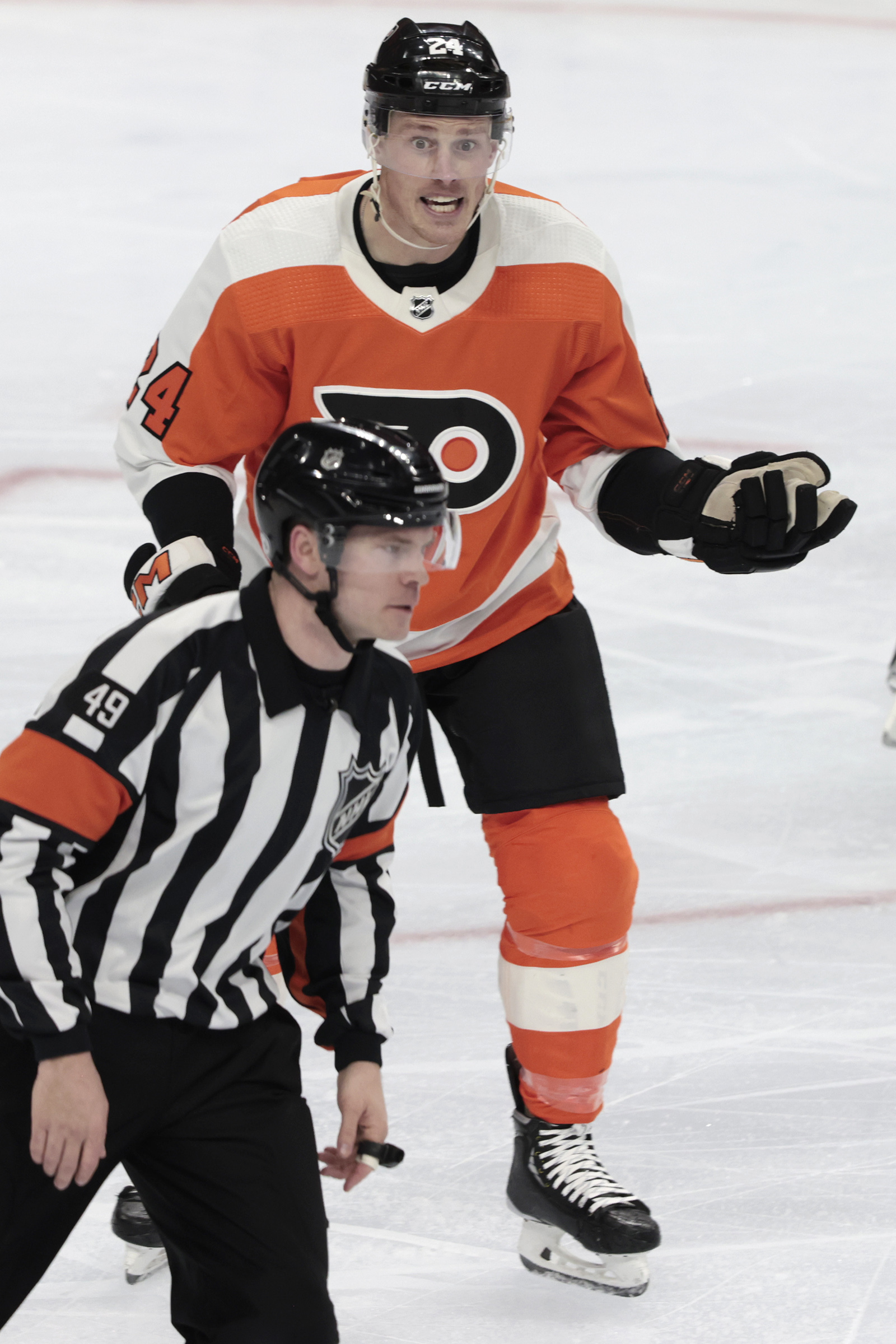 Brendan Lemieux of the Philadelphia Flyers skates during warm-ups