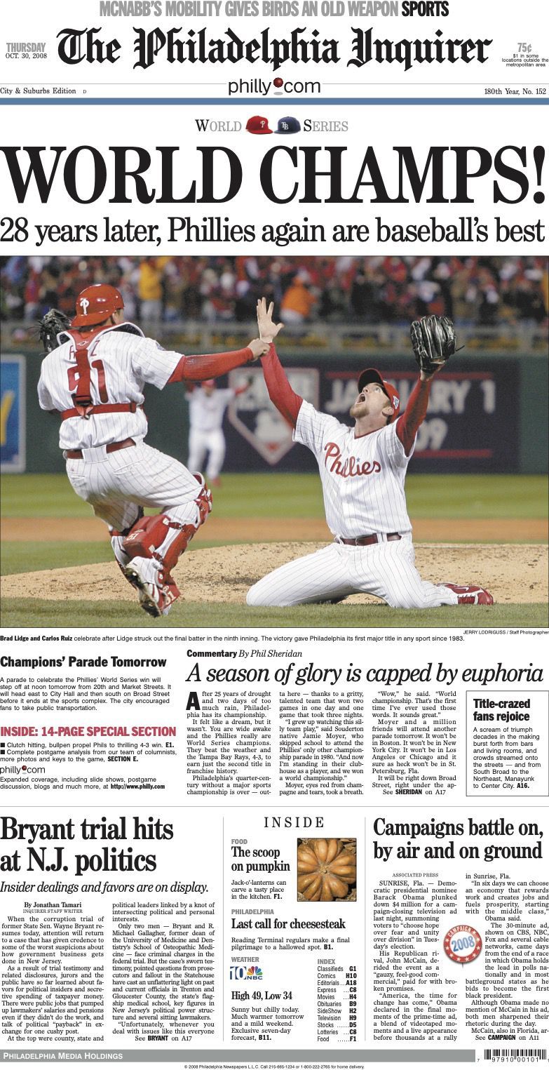 NYCBL Baseball on X: On October 27th, 2008, former NYCBLer Brad Lidge  ended the Phillies championship drought by shutting out Tampa Bay. That was  Lidge's 41 save of the season. Brad played