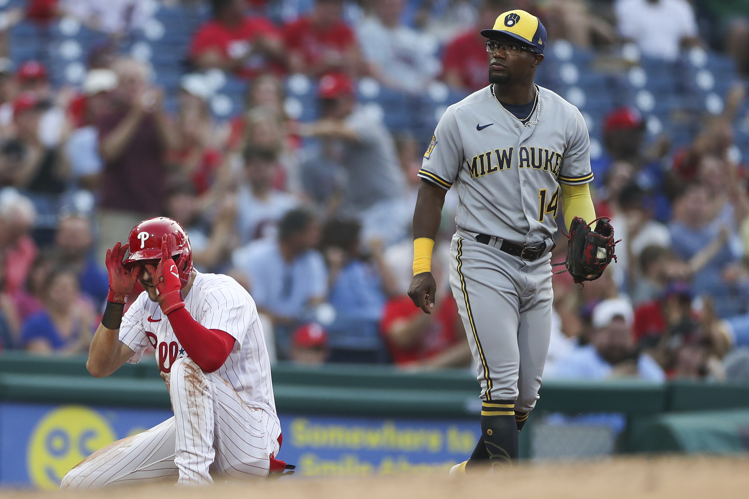 Nola, Schwarber help the Phillies beat the Brewers 4-3 for their 4th  straight victory