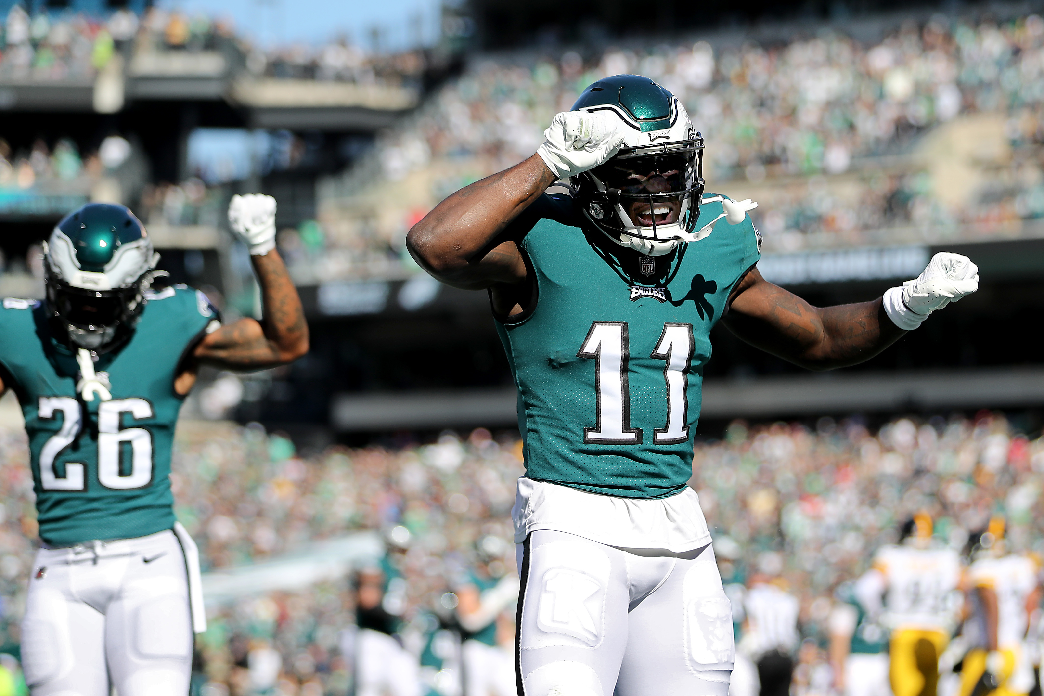 Why was AJ Brown upset despite Eagles leading Giants by a ton of