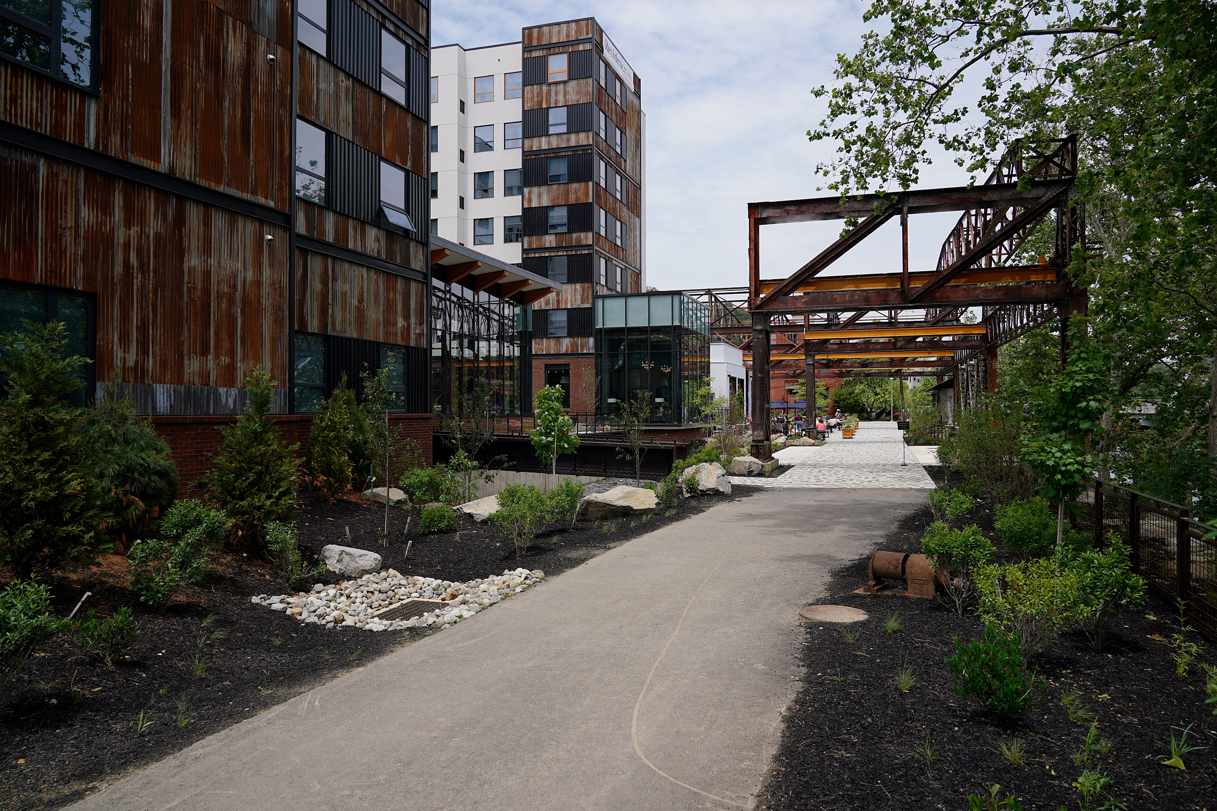 The Ironworks at Pencoyd Landing is pictured in Bala Cynwyd, Pa., on Wednesday, June 2, 2021. The new development, which opened earlier this year with a restaurant and hotel, is located on the site of the former Pencoyd Iron Works along the Schuylkill.
