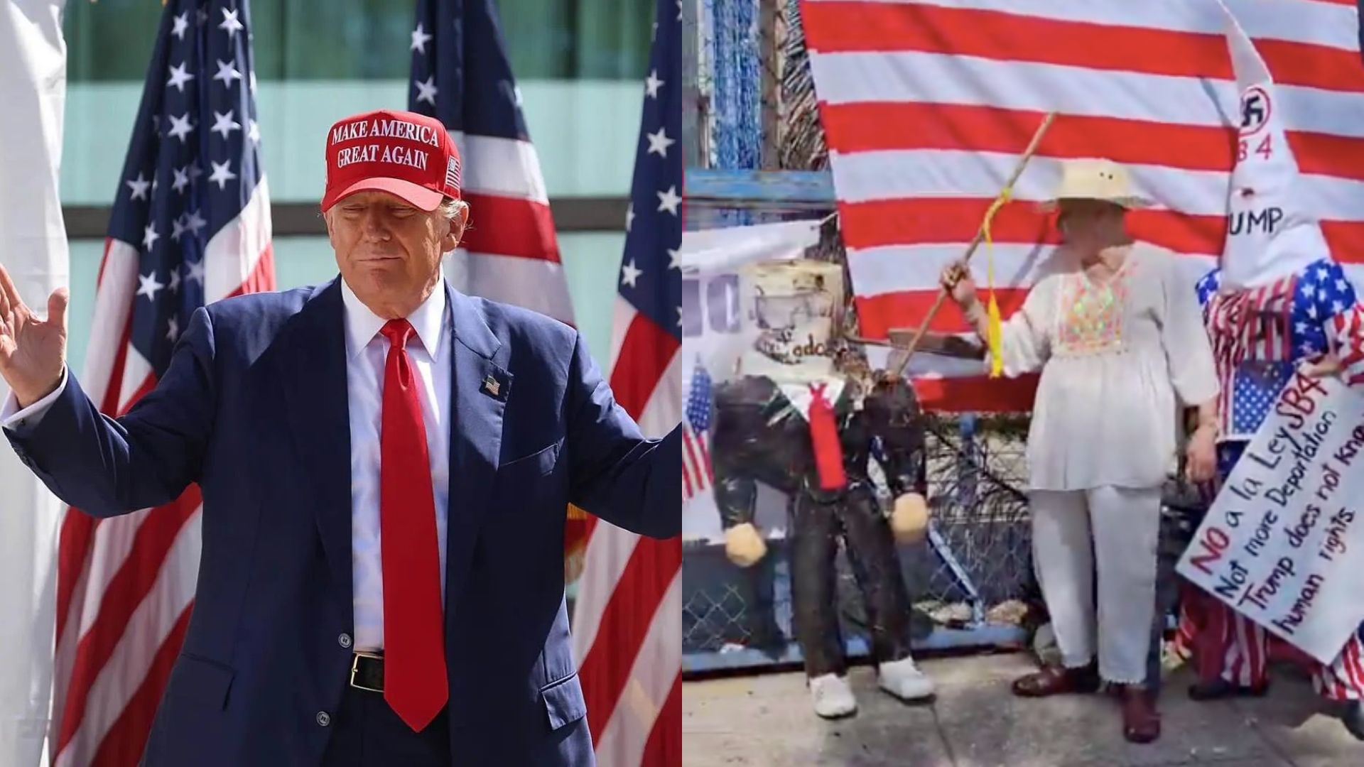 Piñata de Donald Trump en manifestación.