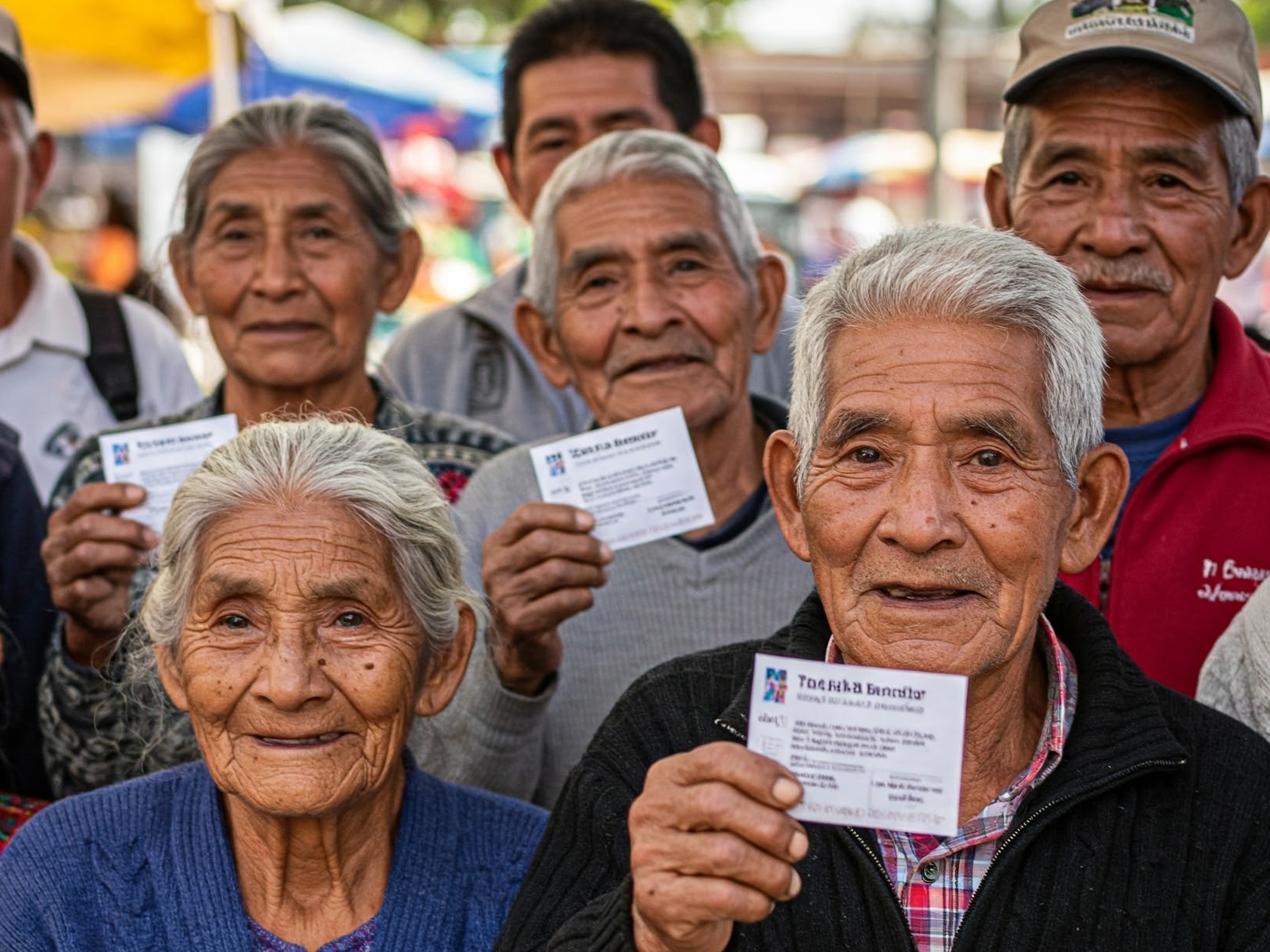 Adultos mayores con Tarjeta del Bienestar, creada con IA