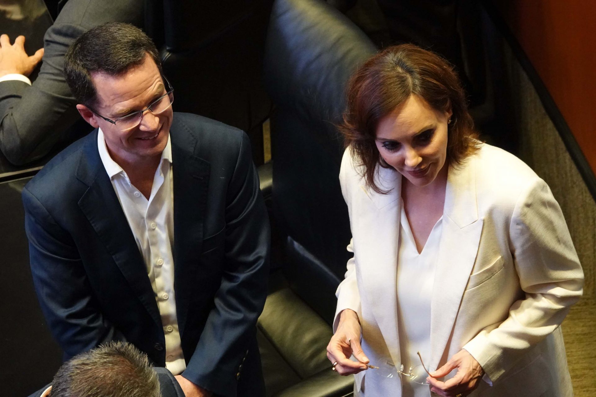 Ricardo Anaya y Lili Téllez, senadores de la bancada del Pan, durante la Sesión Constitutiva del Senado de la República.