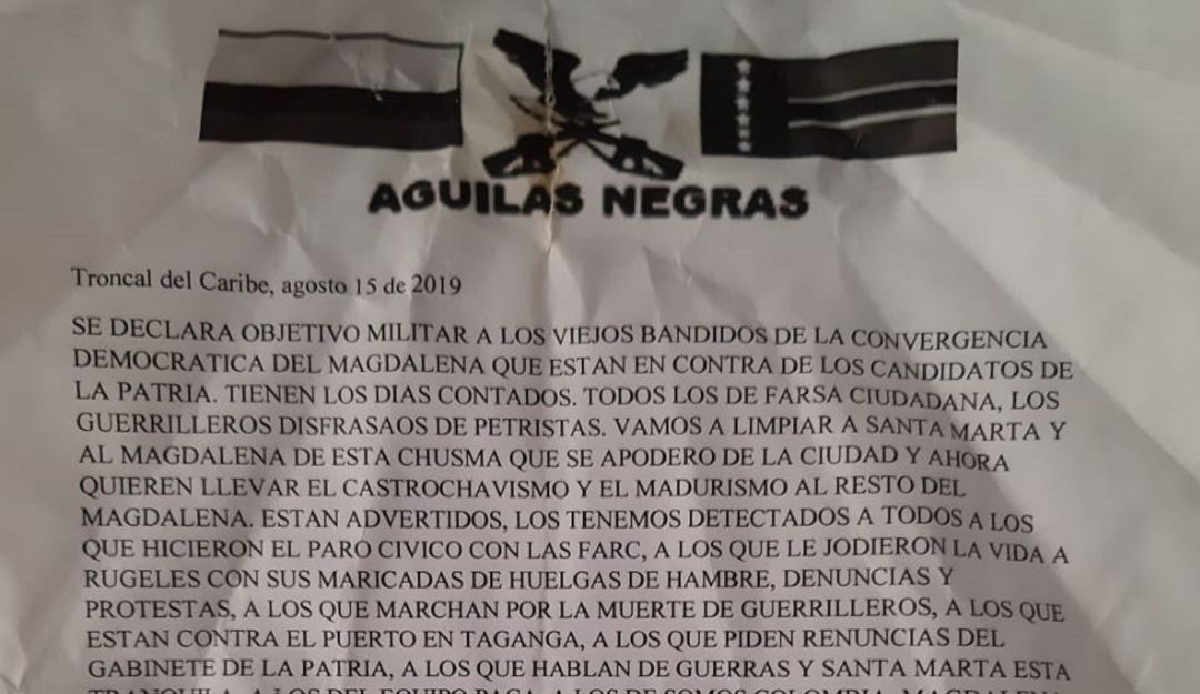 Policía desmiente presencia de las Águilas Negras en Santa Marta